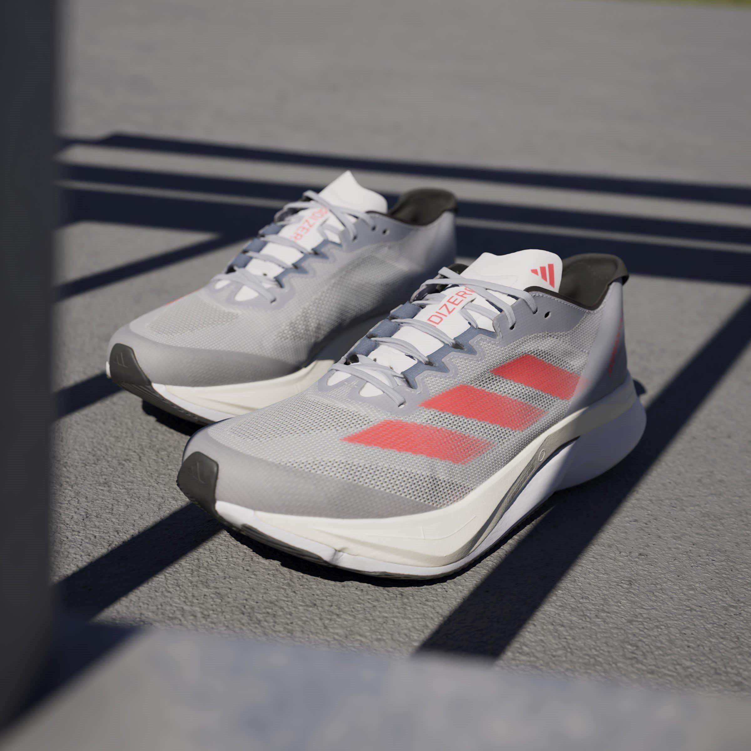 Slvr/Red - adidas - Adizero Boston 12 Road Running Shoes Juniors - 16