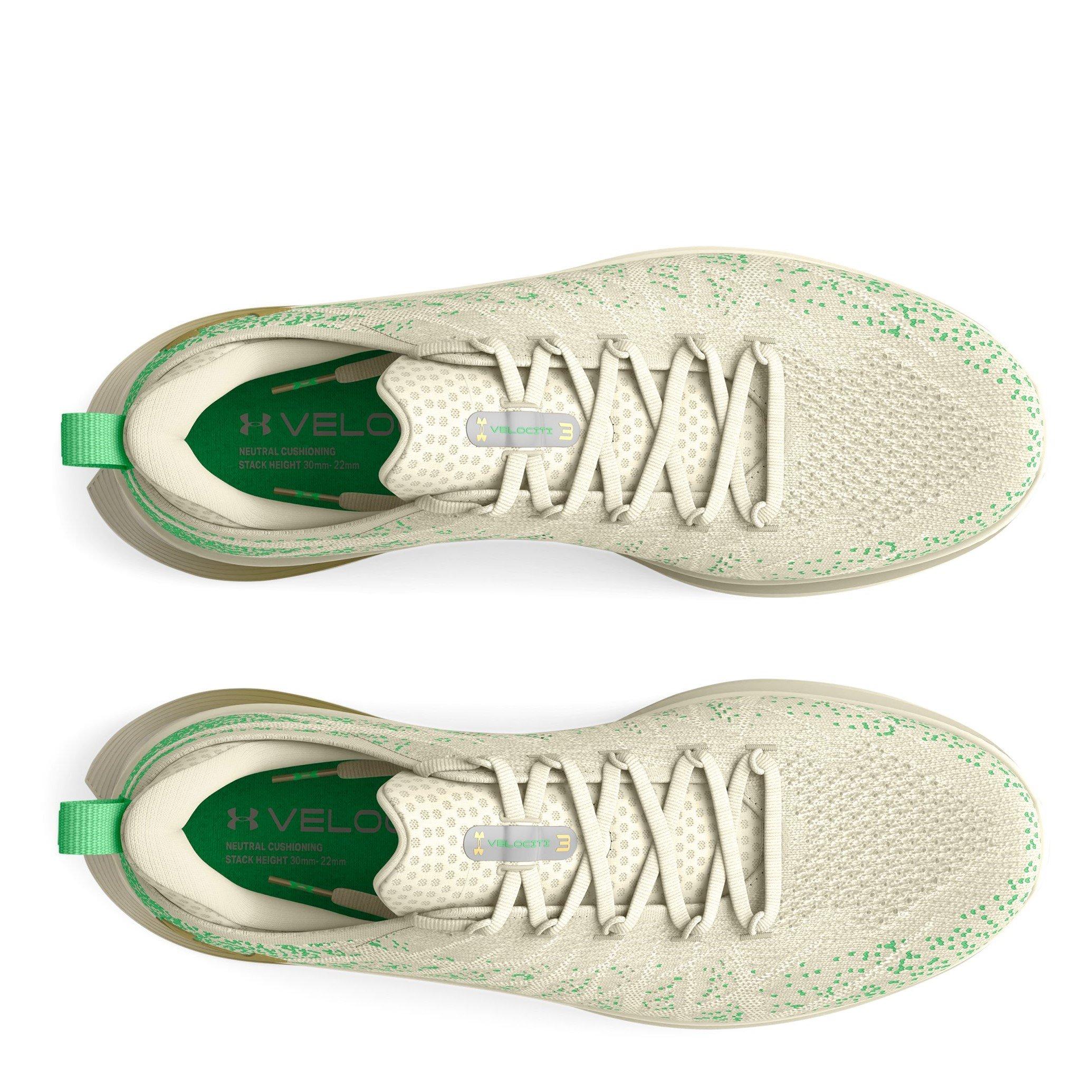 Ivory/Grn/Gold - Under Armour - Under Velociti 3 Etched In Stone Mens Running Shoes - 4