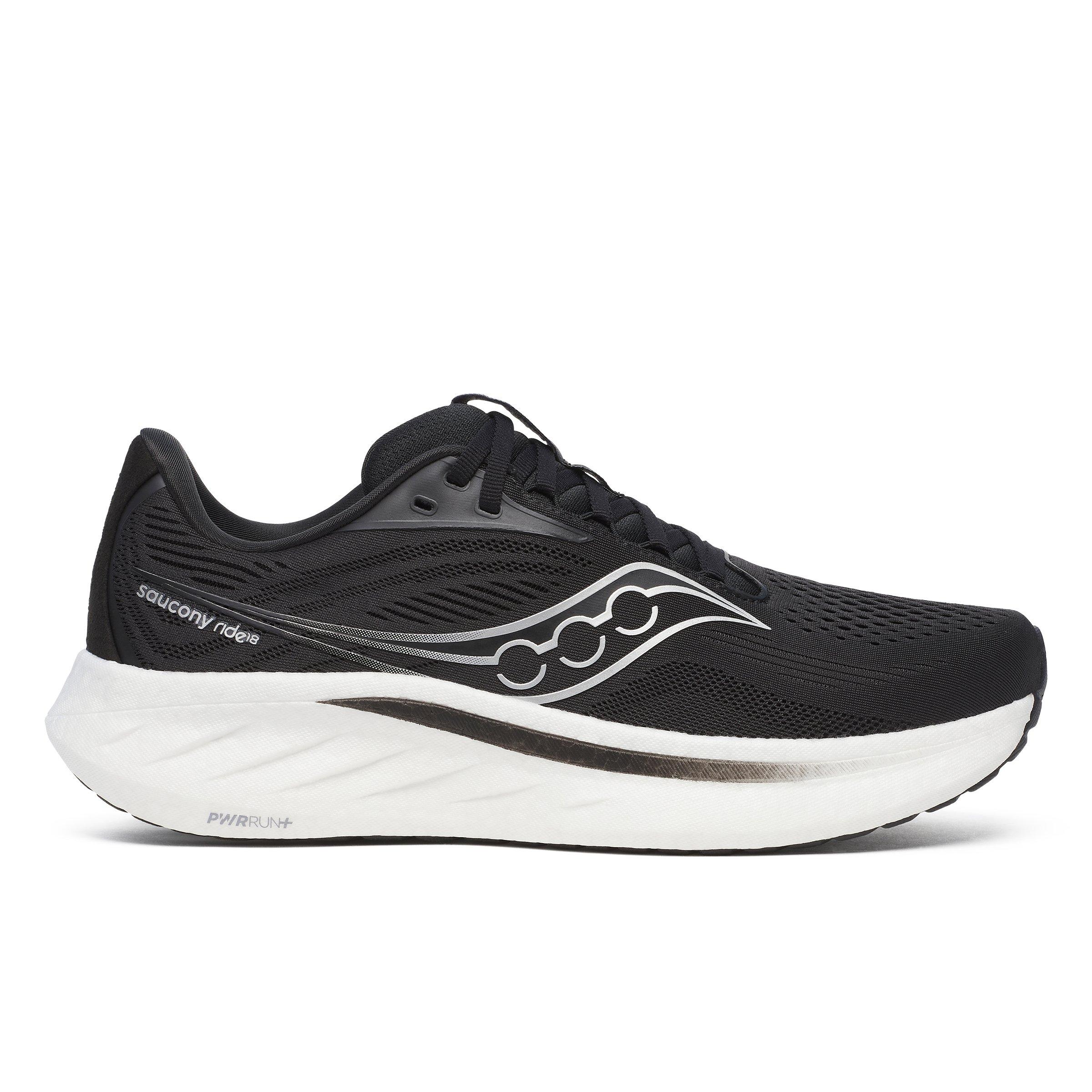 Preto/Branco - Saucony - Men's Ride 18 Everyday Neutral Road Running Shoes - 1