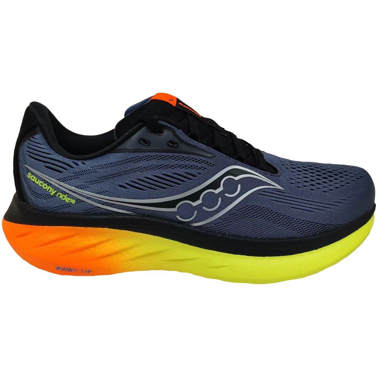 Saucony Men's Ride 18 Everyday Neutral Road Running Shoes - Shadow/Vizi - 8 (42.5)