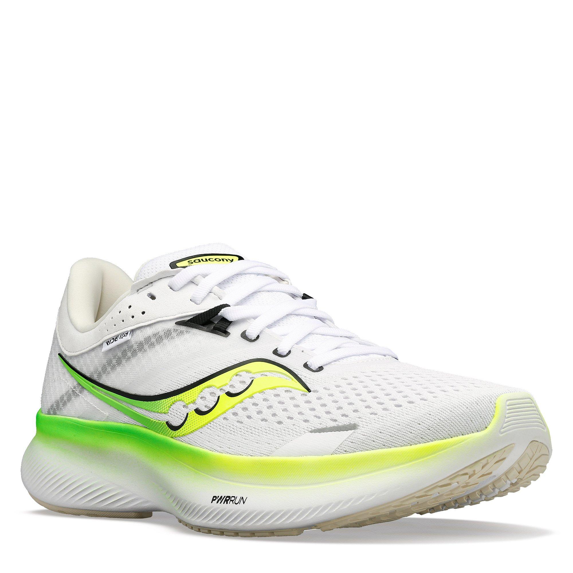White / Slime - Saucony - Ride 16 Mens Running Shoes - 5