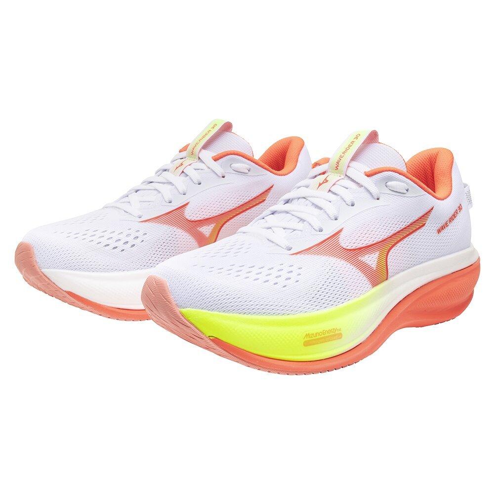 White/Flamingo - Mizuno - Women's Wave Rider 30 Road Running Shoes - 3
