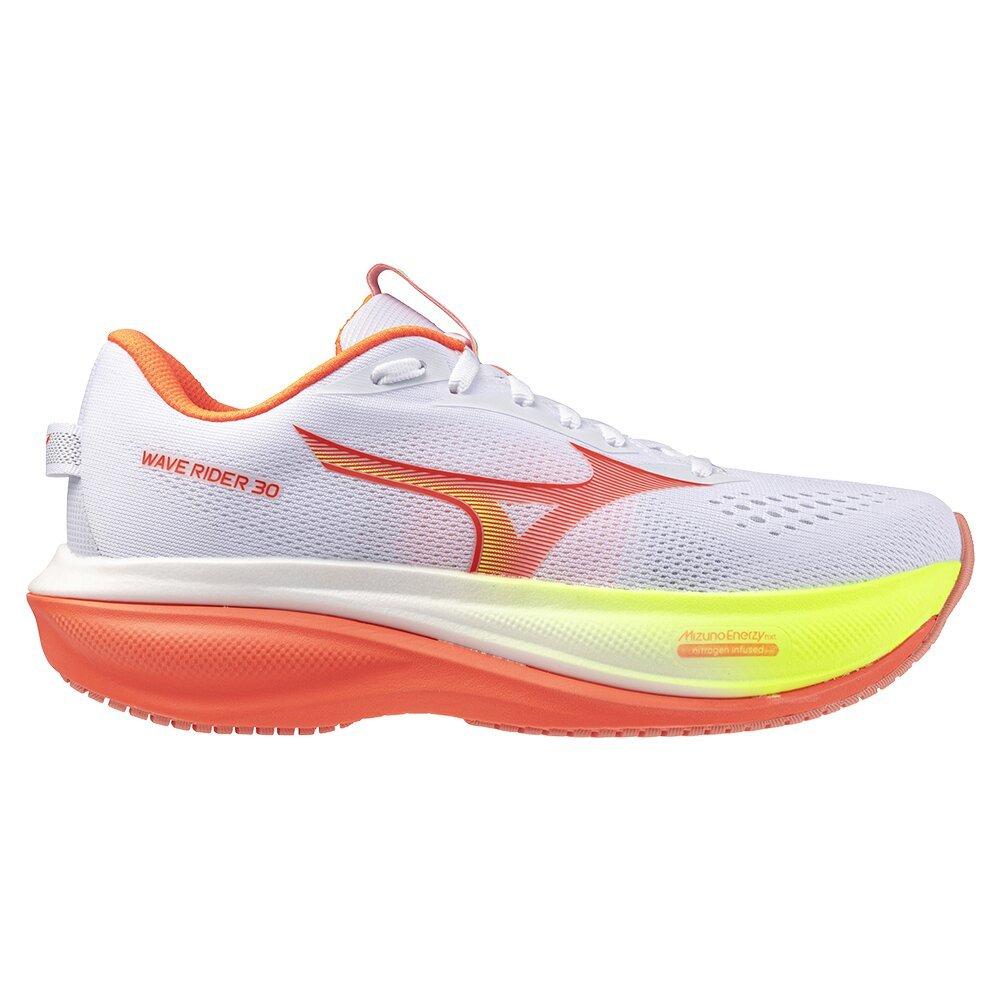White/Flamingo - Mizuno - Women's Wave Rider 30 Road Running Shoes - 4