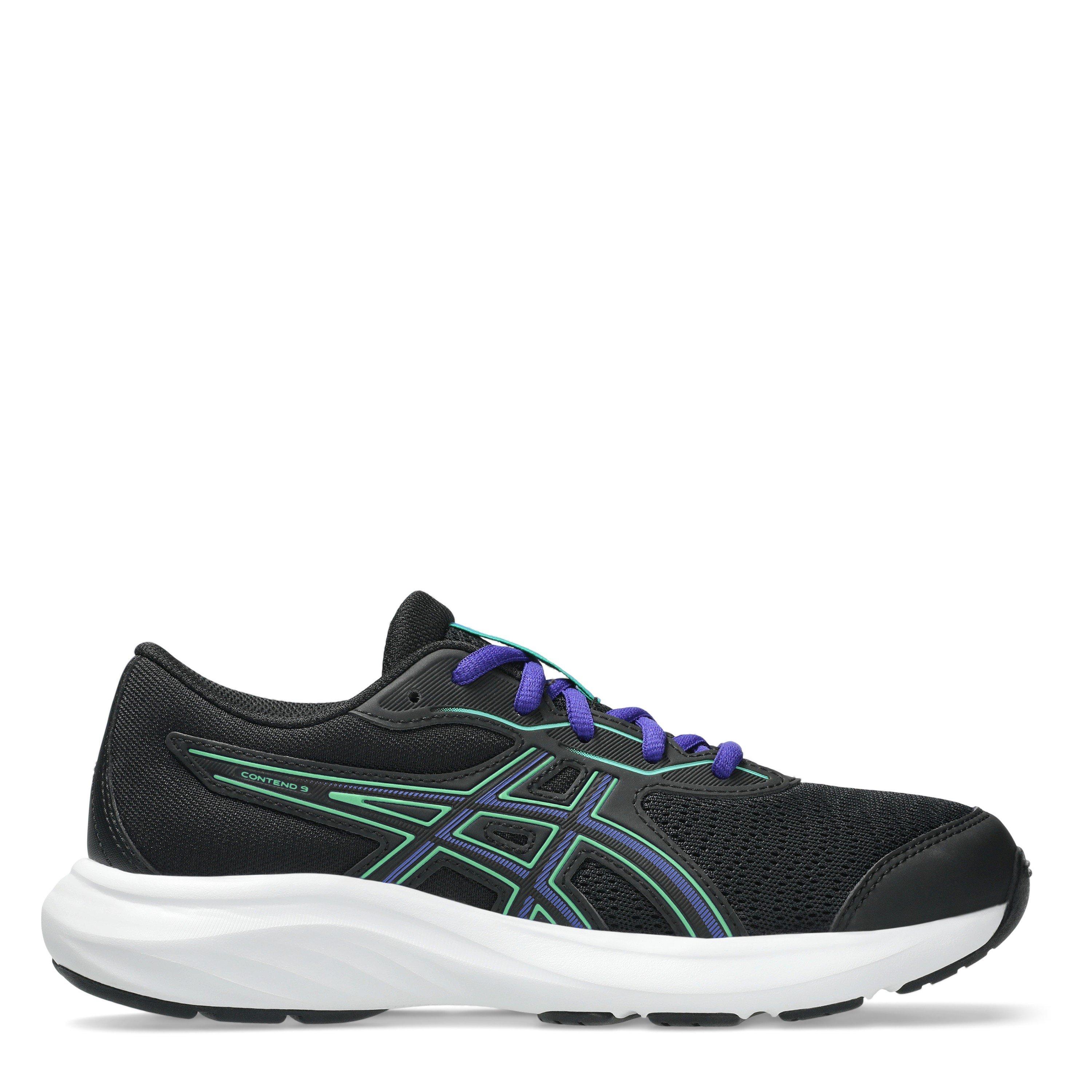 Asics  Kids Contend 9 Gs Kids Road Running Shoes - Black/Vital Grn - 5 (39)