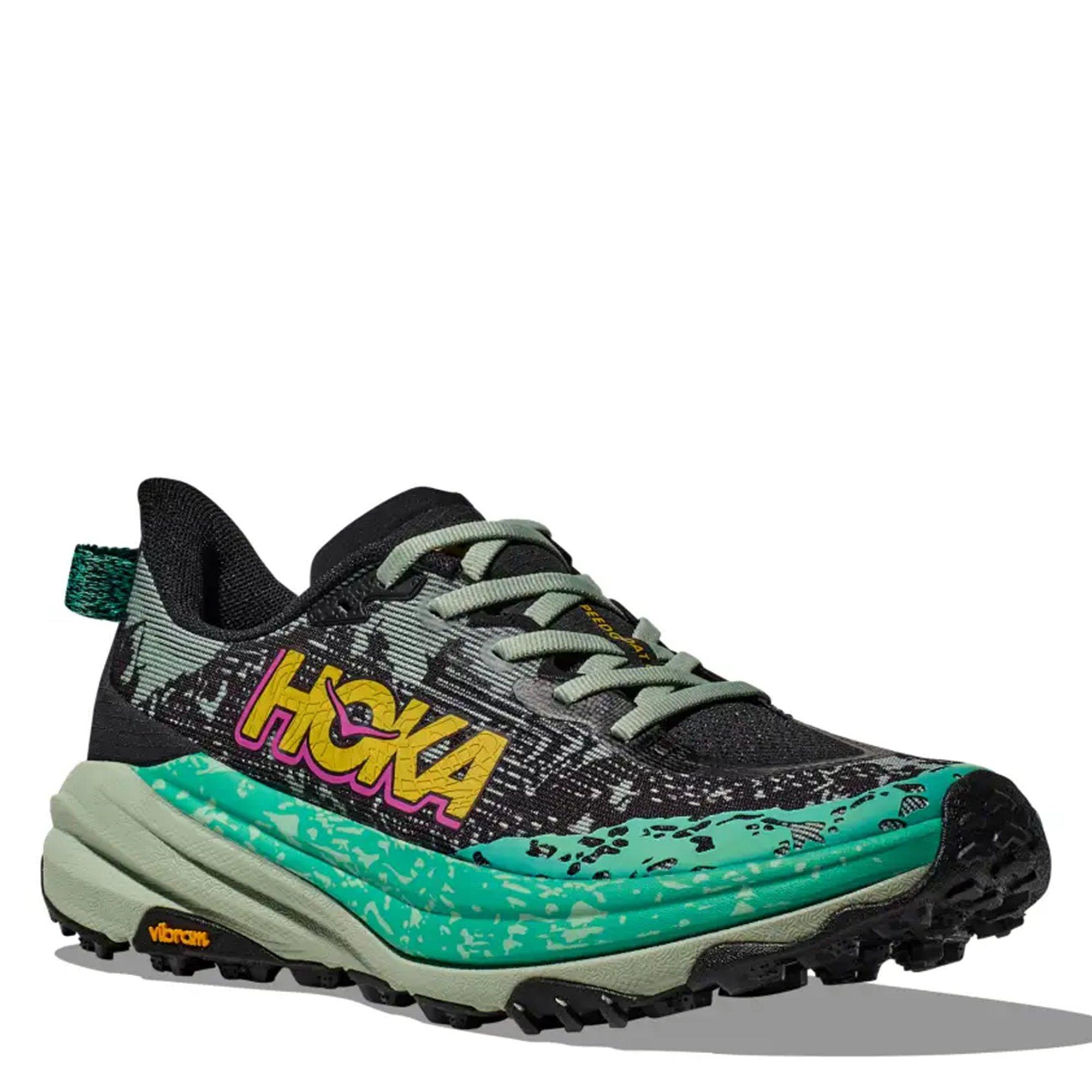 BLACK/ALOEVERA - Hoka - Speedgoat 6 Womens Trail Running Shoes - 5