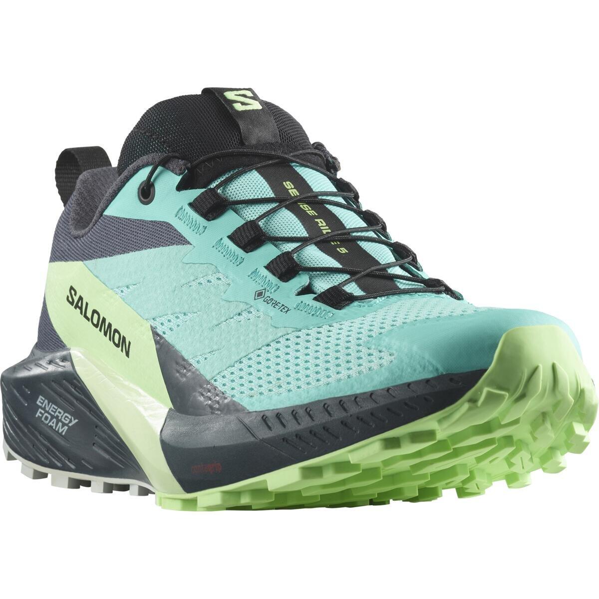 Blue/Green - Salomon - Sense Ride 5 GoreTex Women's Trail Running Shoes - 2
