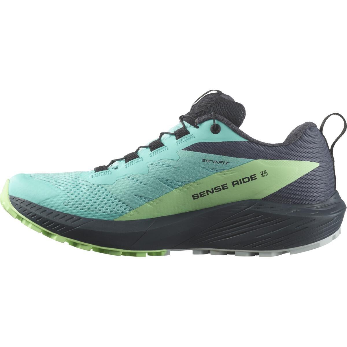 Blue/Green - Salomon - Sense Ride 5 GoreTex Women's Trail Running Shoes - 3