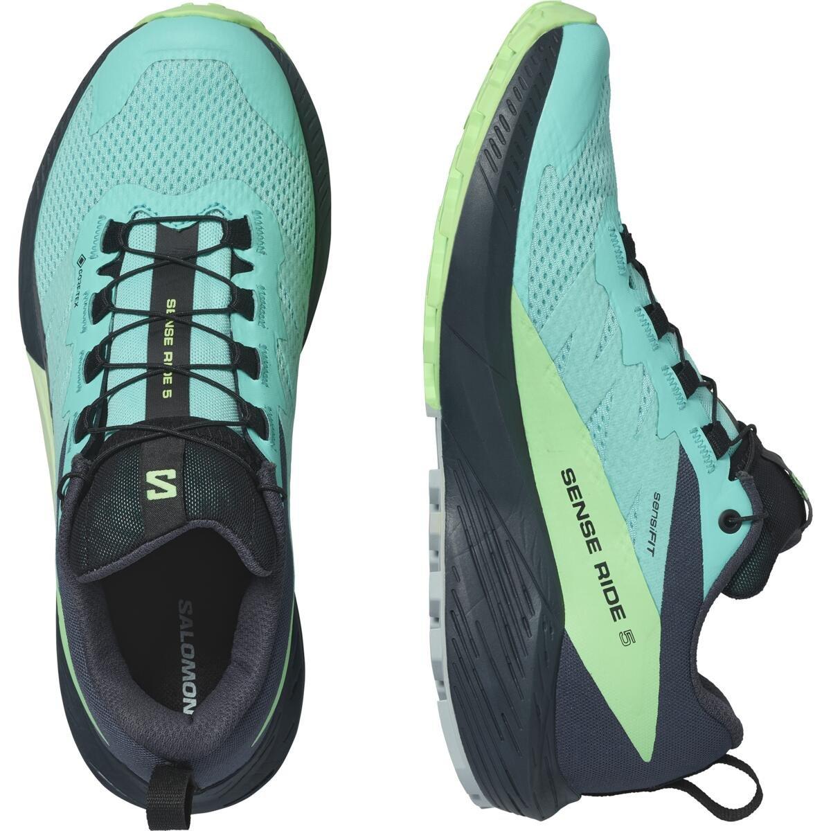 Blue/Green - Salomon - Sense Ride 5 GoreTex Women's Trail Running Shoes - 5