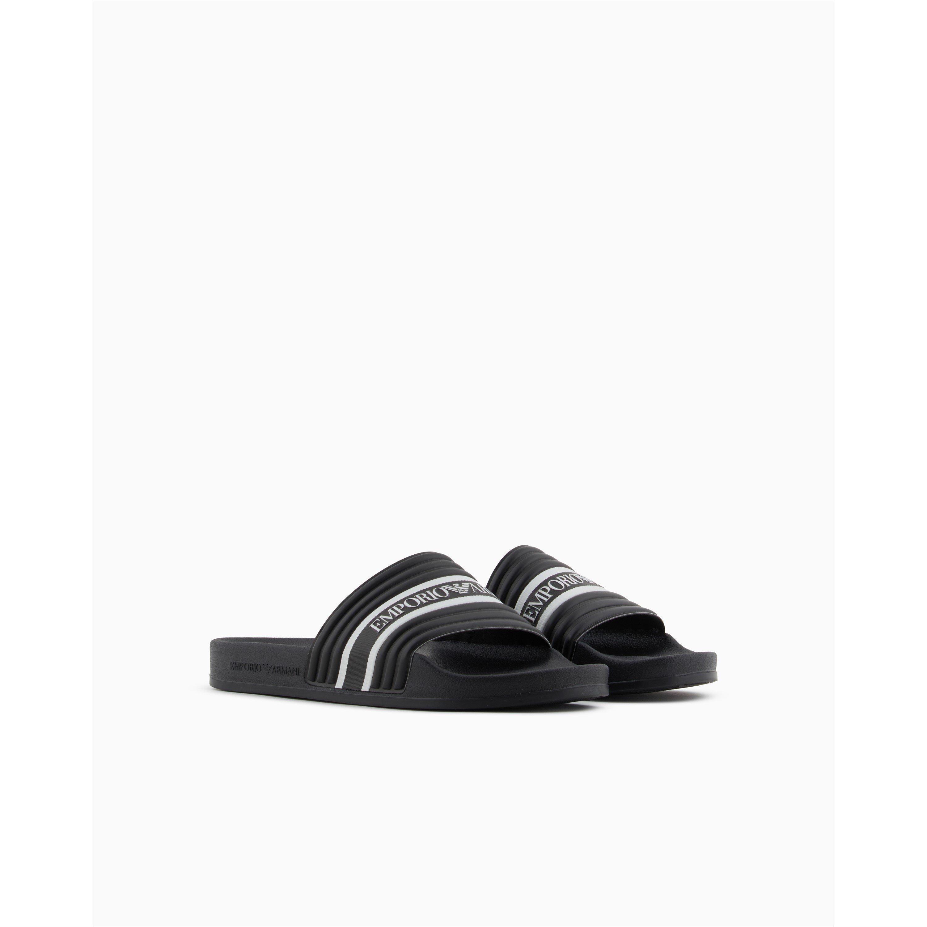 Blk/Blk/Wht - Emporio Armani - Men's Tape Logo Sliders - 2