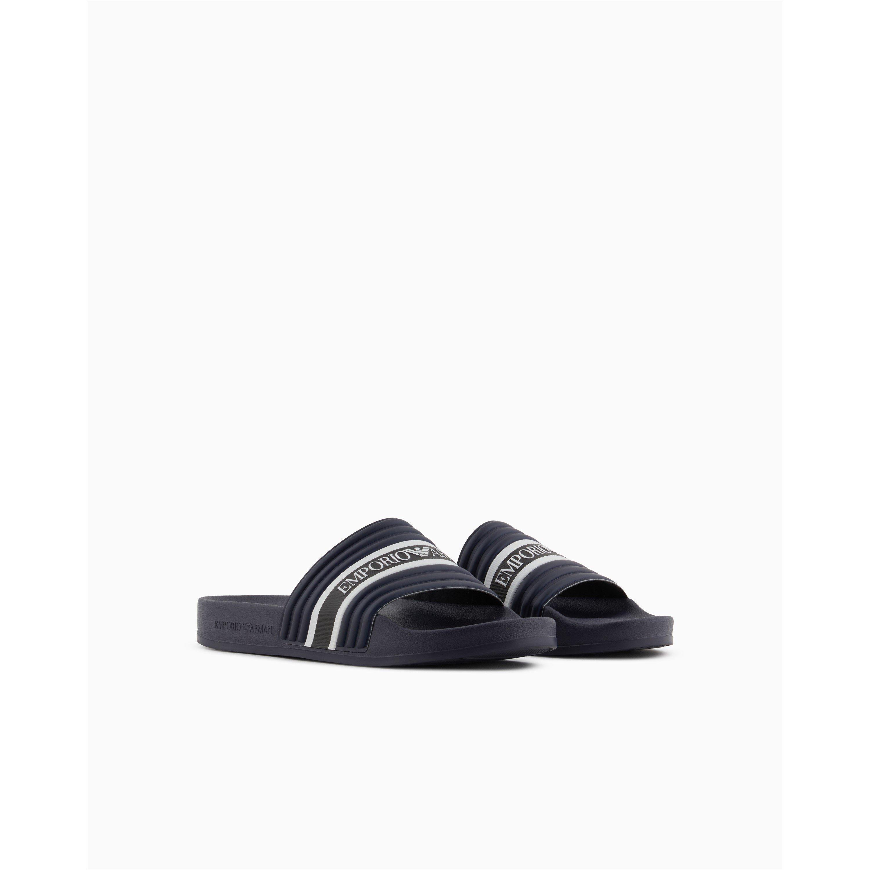 Blu/Blk/Wht - Emporio Armani - Men's Tape Logo Sliders - 2