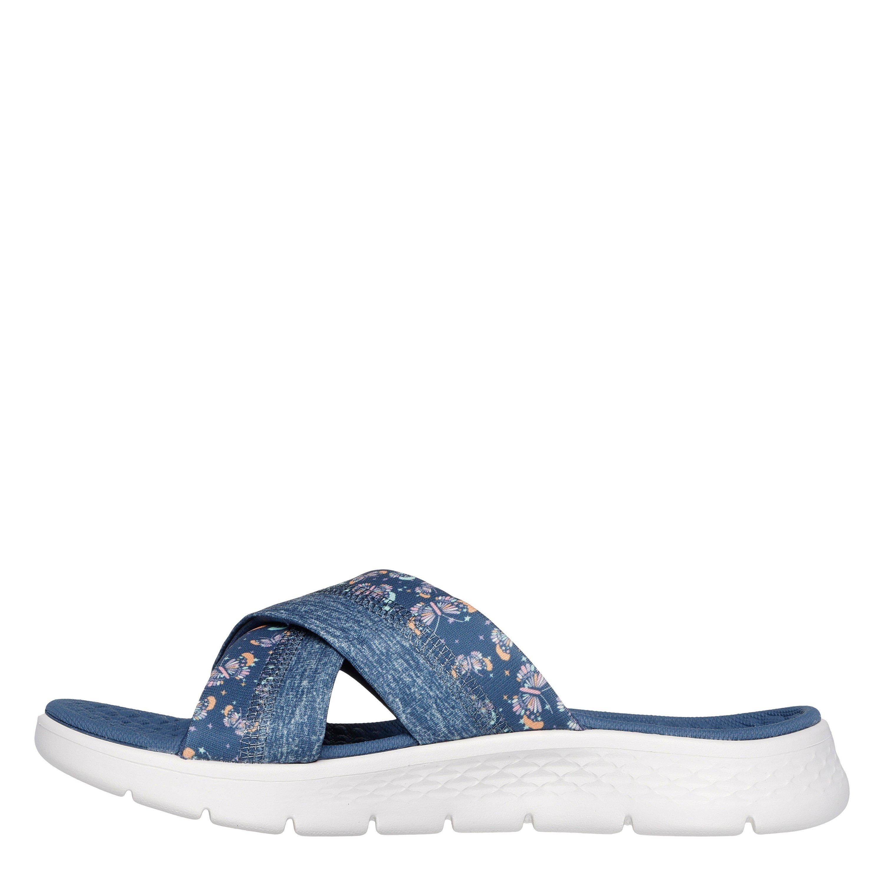 Navy/ Red - Skechers - Skechers Butterfly Print Memory Foam Straps Flat Sandals Womens - 2