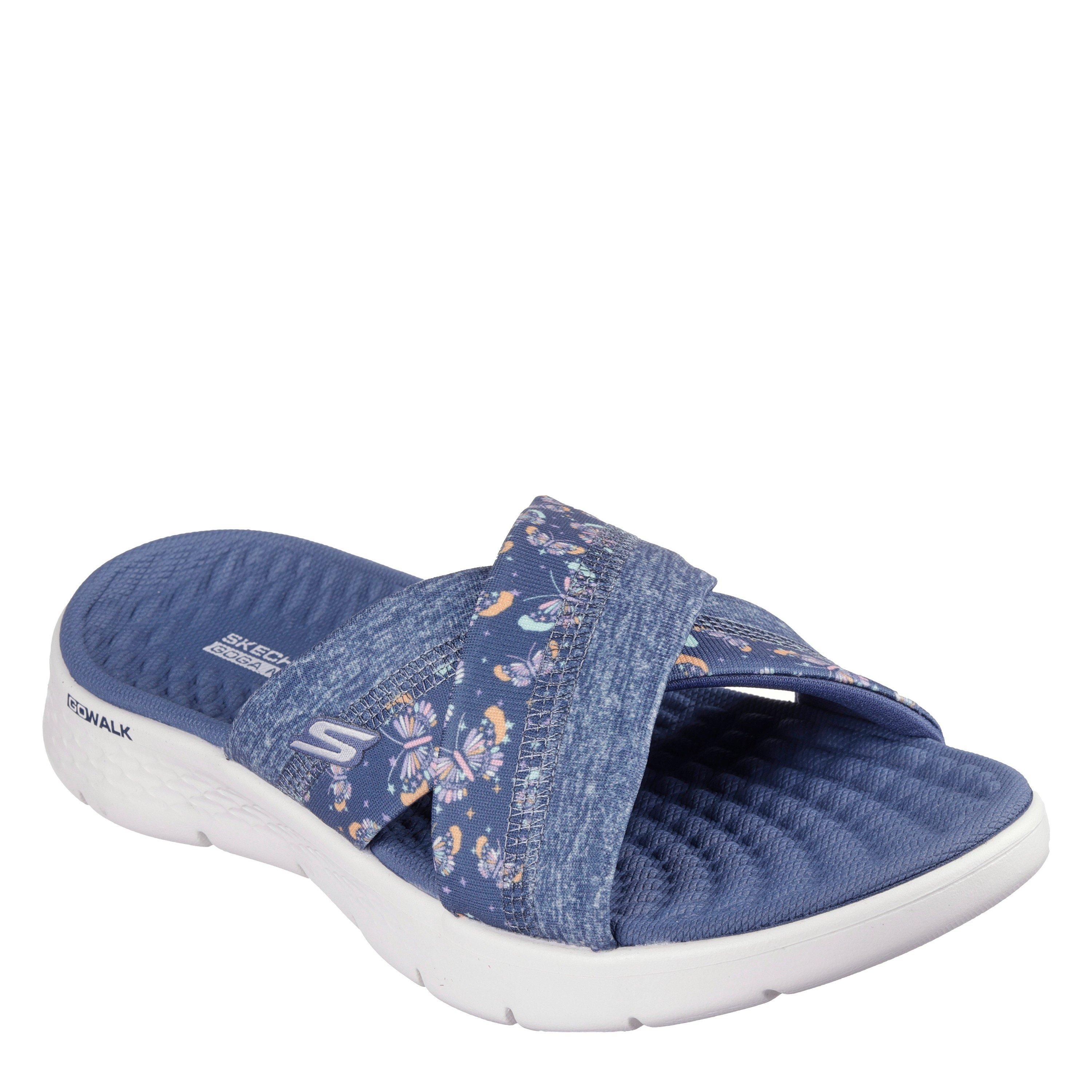 Navy/ Red - Skechers - Skechers Butterfly Print Memory Foam Straps Flat Sandals Womens - 4
