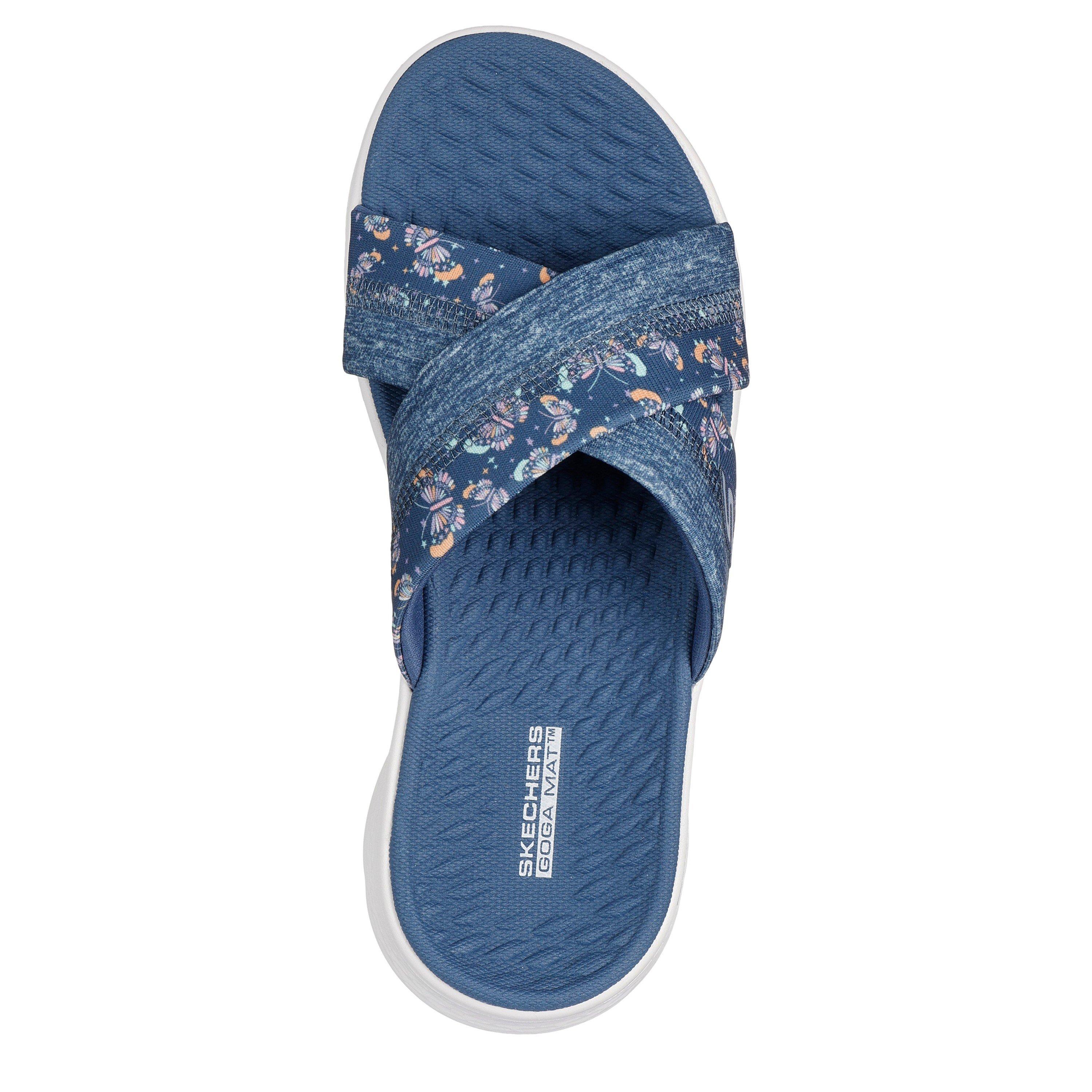 Navy/ Red - Skechers - Skechers Butterfly Print Memory Foam Straps Flat Sandals Womens - 5