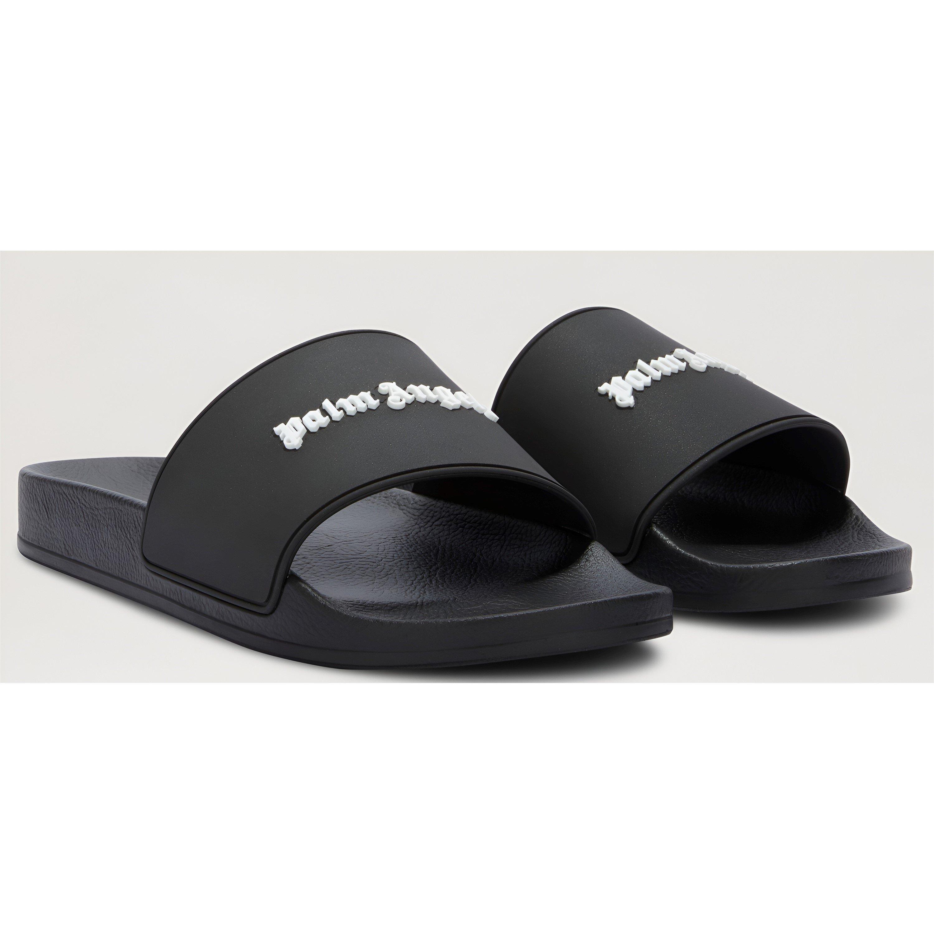 Black White - Palm Angels - Men's Classic Logo Pool Sliders - 1