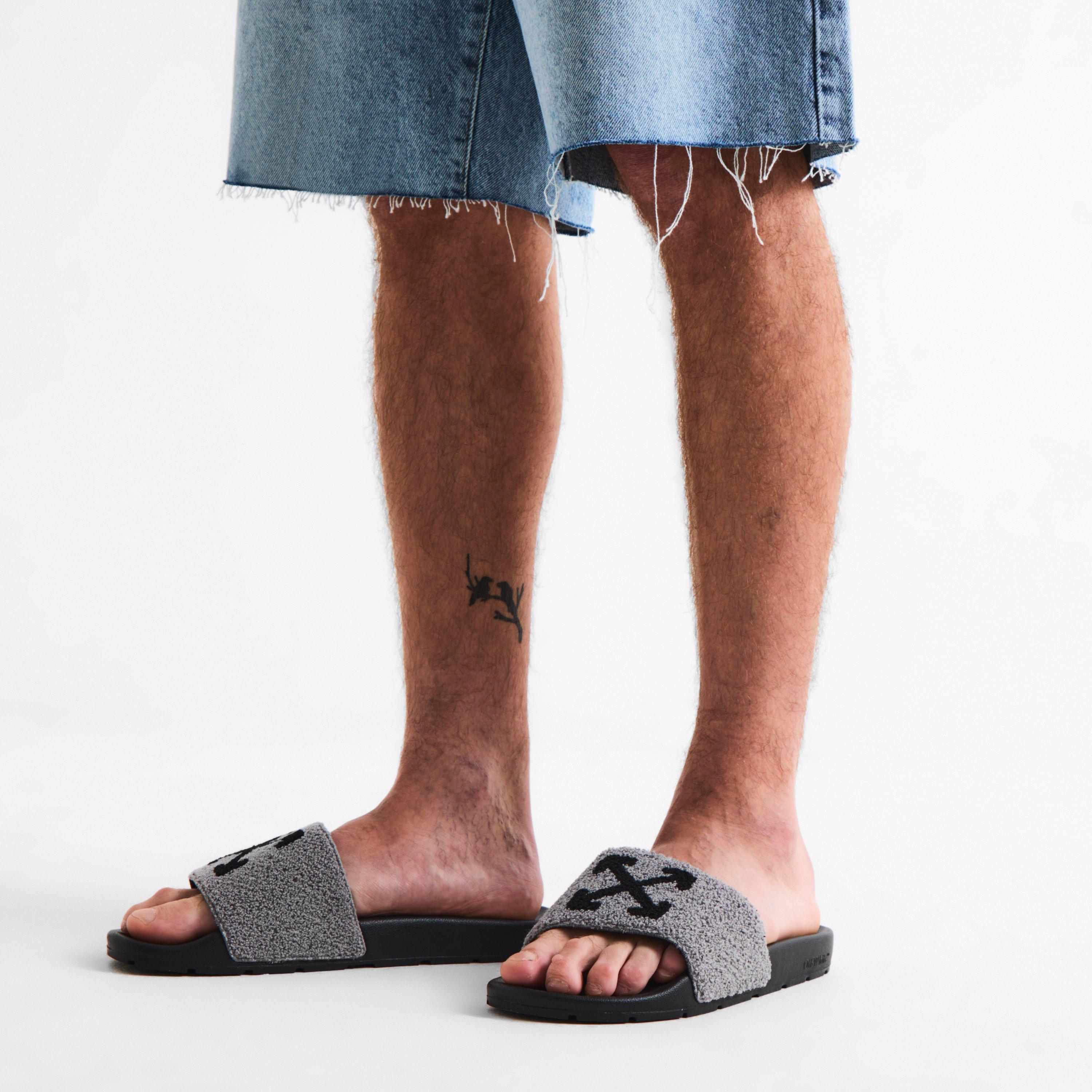 Smoke/Black - Off White - Men's Terry Pool Sliders - 3