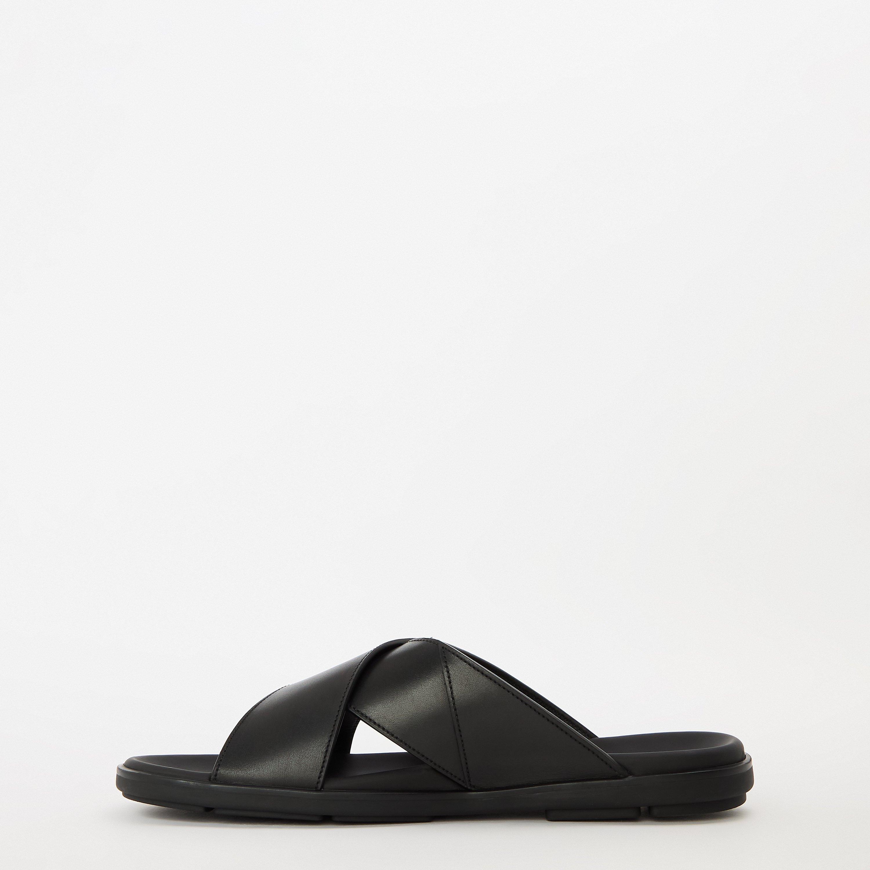 Black - Prada - Men's Leather Crisscross Flat Sandals - 2