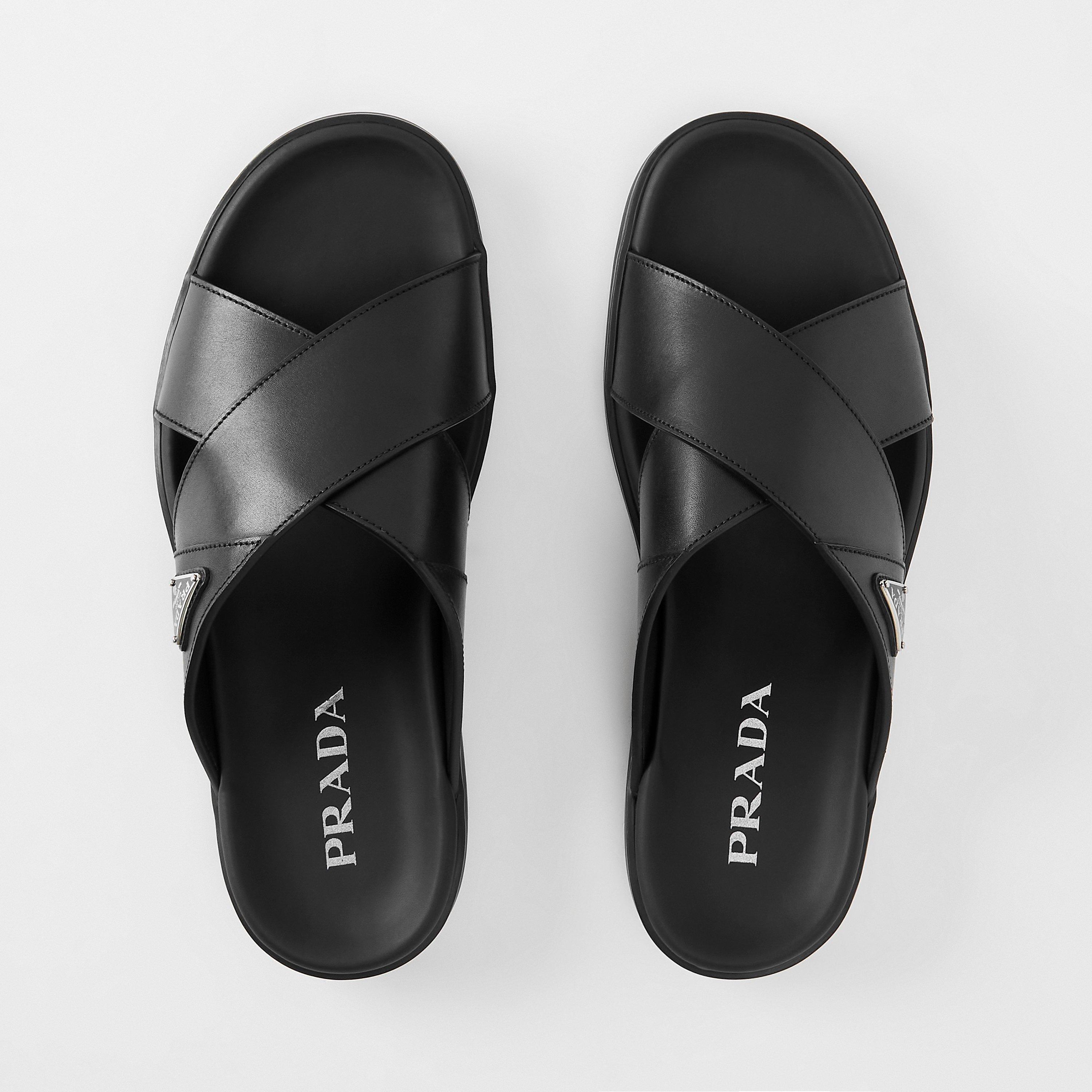 Black - Prada - Men's Leather Crisscross Flat Sandals - 5