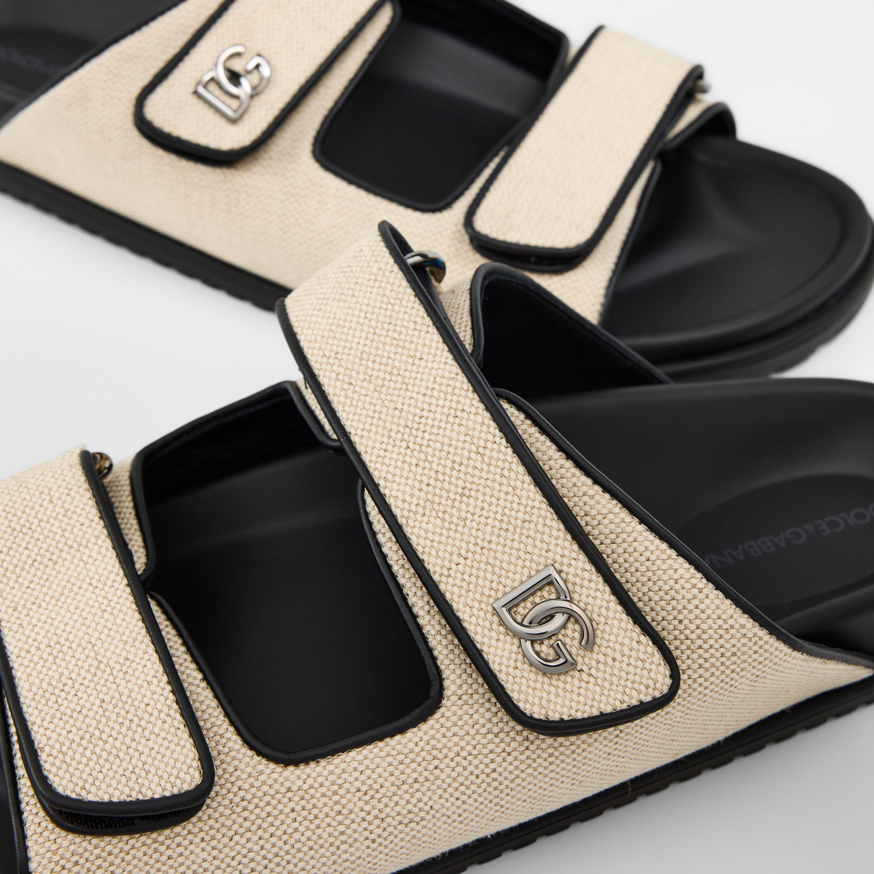 Ivory/Black - Dolce and Gabbana - Men's Canvas Flat Sandals - 4
