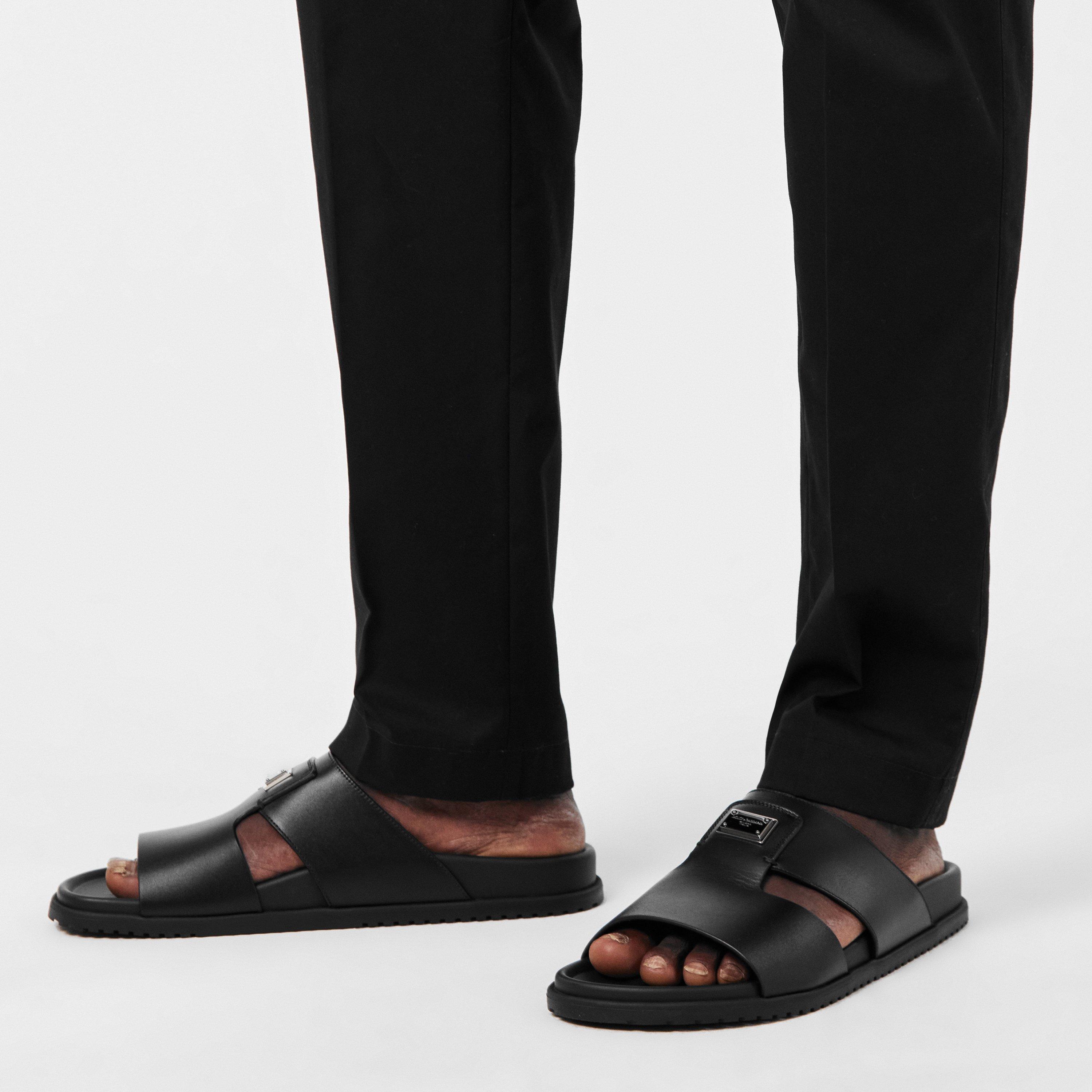 Black - Dolce and Gabbana - Men's Plaque Flat Sandals - 3