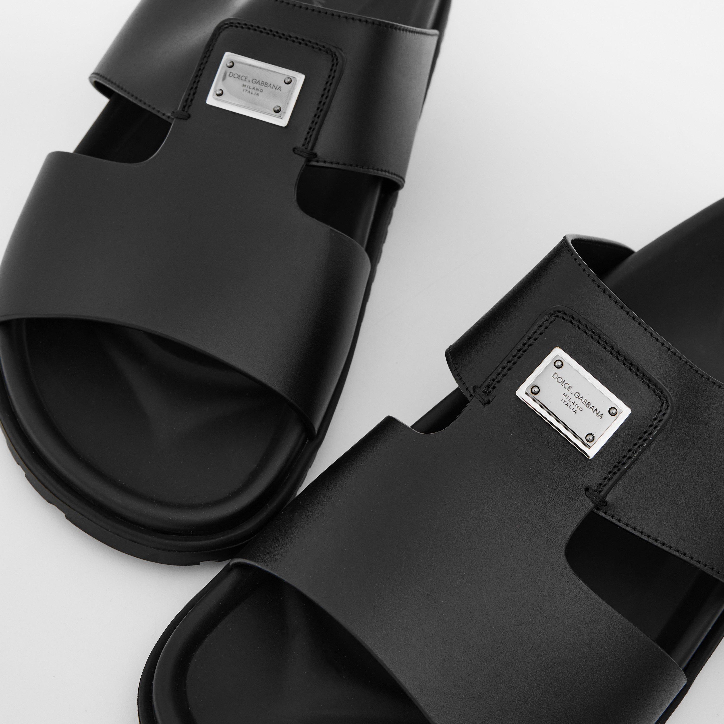 Black - Dolce and Gabbana - Men's Plaque Flat Sandals - 4