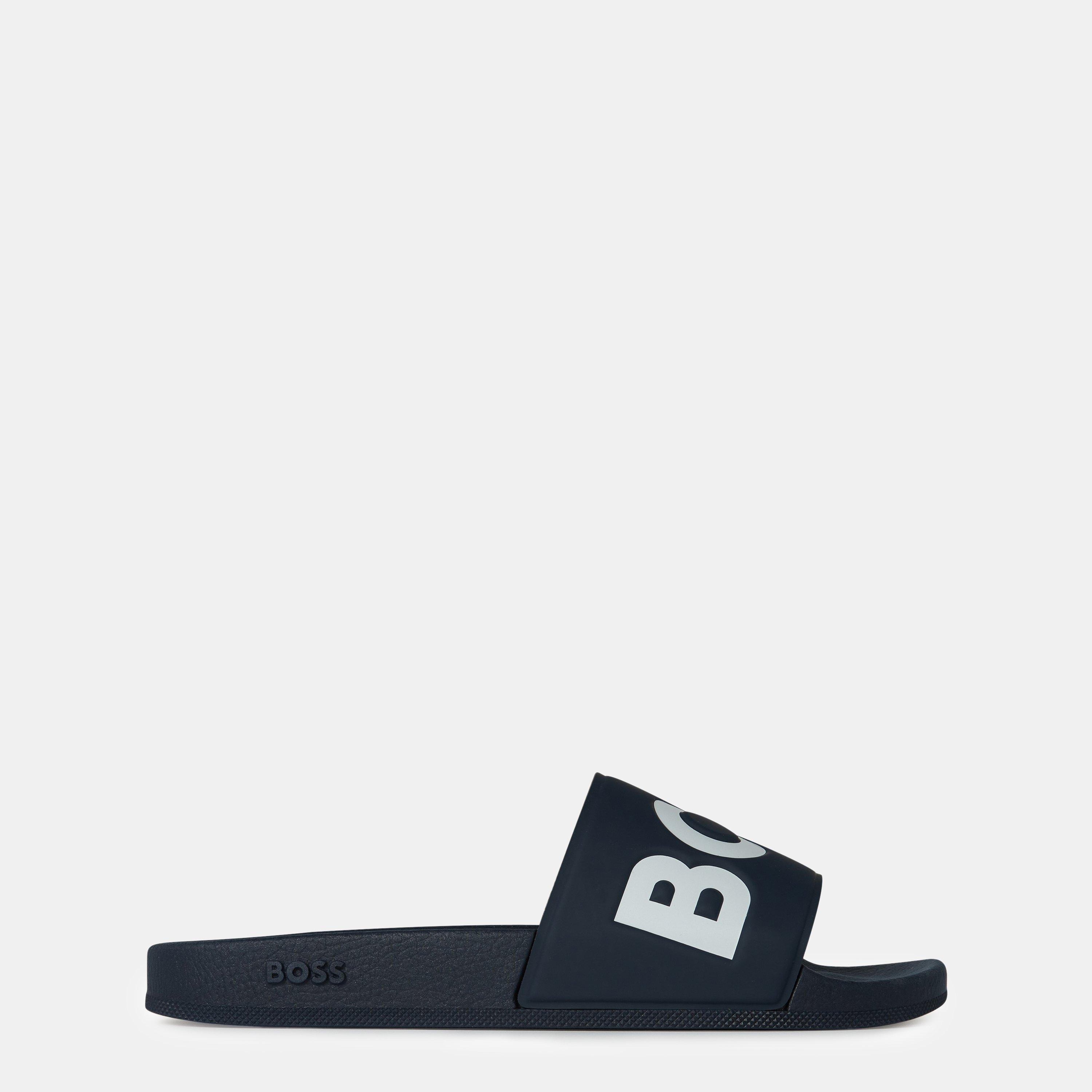 Boss Mens BOSS Comfy Slider Sandals with Logo Detail (Aryeh) - Navy/White 405 - Size 11 (45)