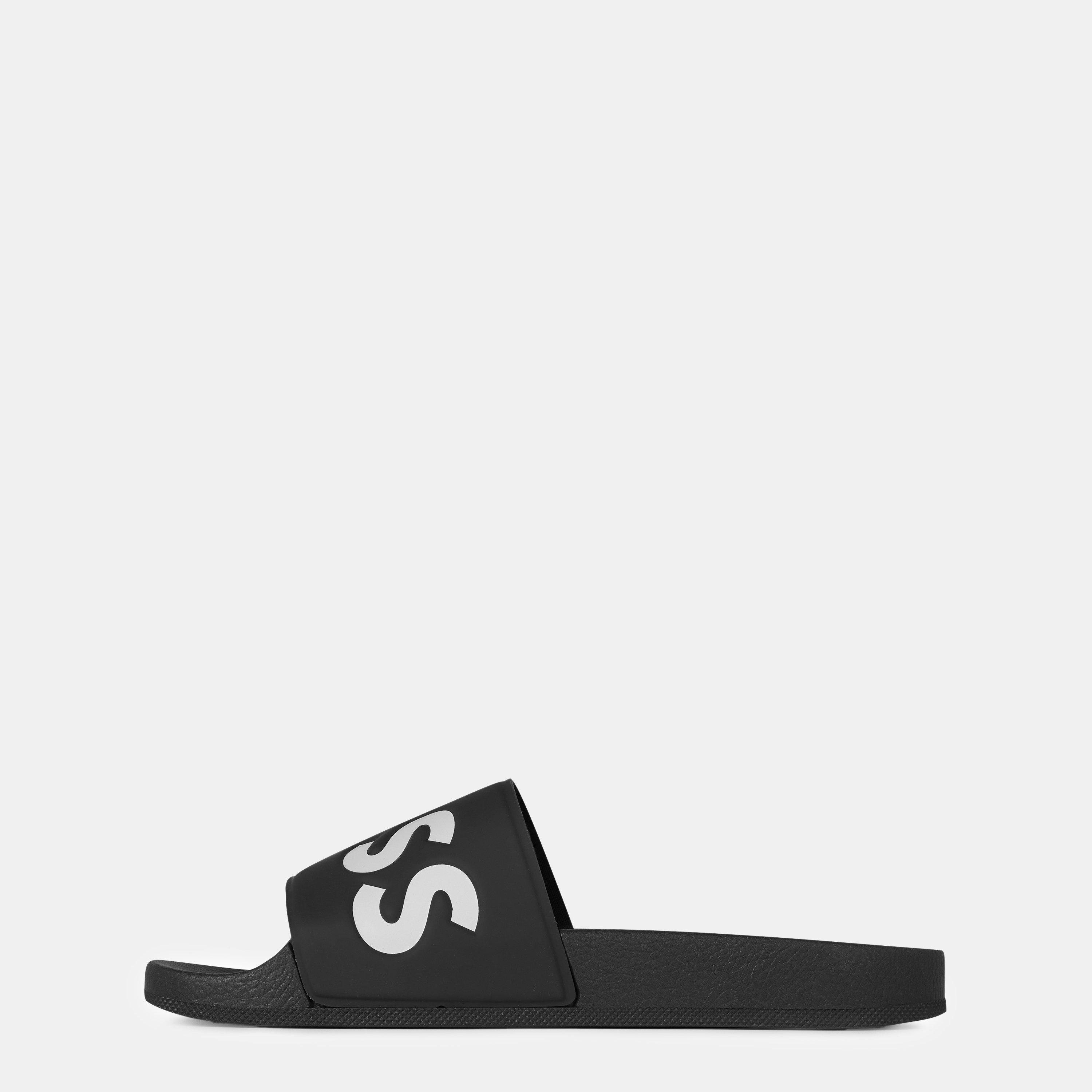 Black/White 002 - Boss - Mens BOSS Comfy Slider Sandals with Logo Detail (Aryeh) - 2