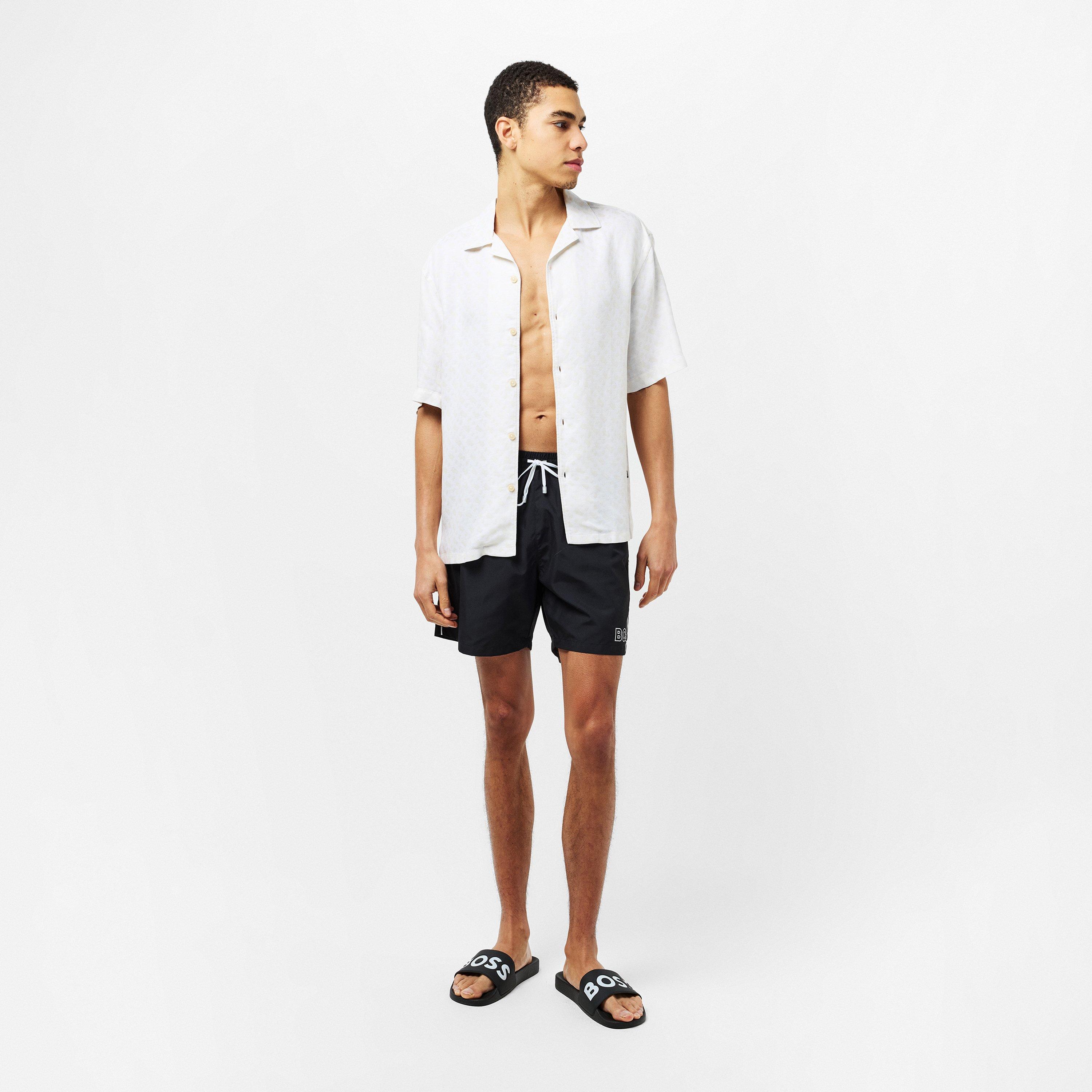 Black/White 002 - Boss - Mens BOSS Comfy Slider Sandals with Logo Detail (Aryeh) - 5