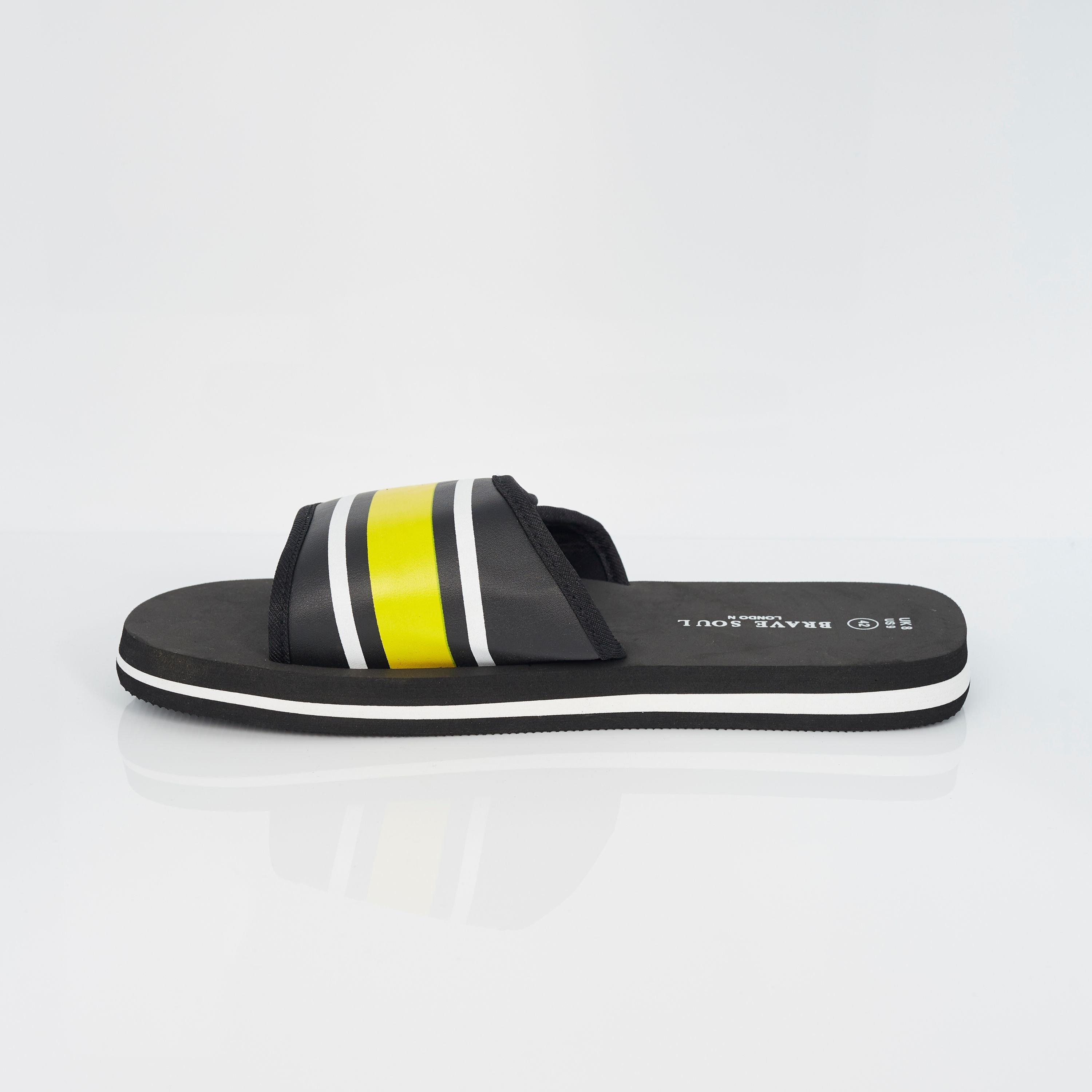 Blk/Yllw/White - Brave Soul - Mens Adjustable Strap Striped Slider - 2