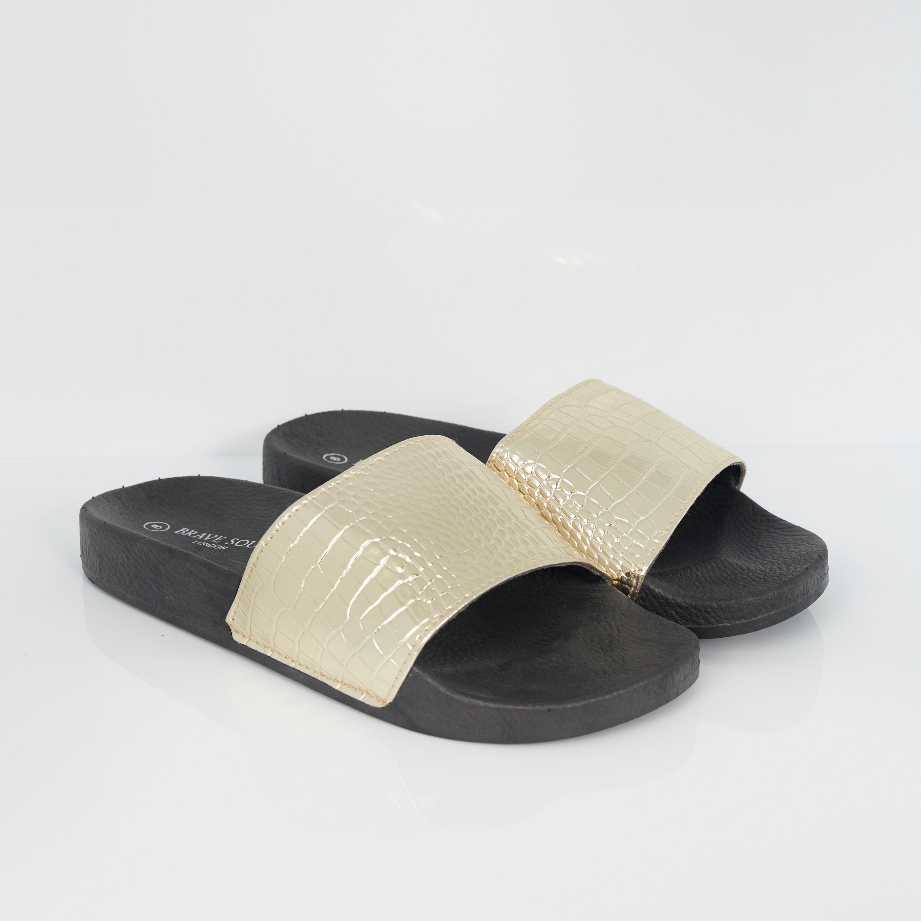 Gold - Brave Soul - Mens Metallic Crocodile Strap Slider - 3
