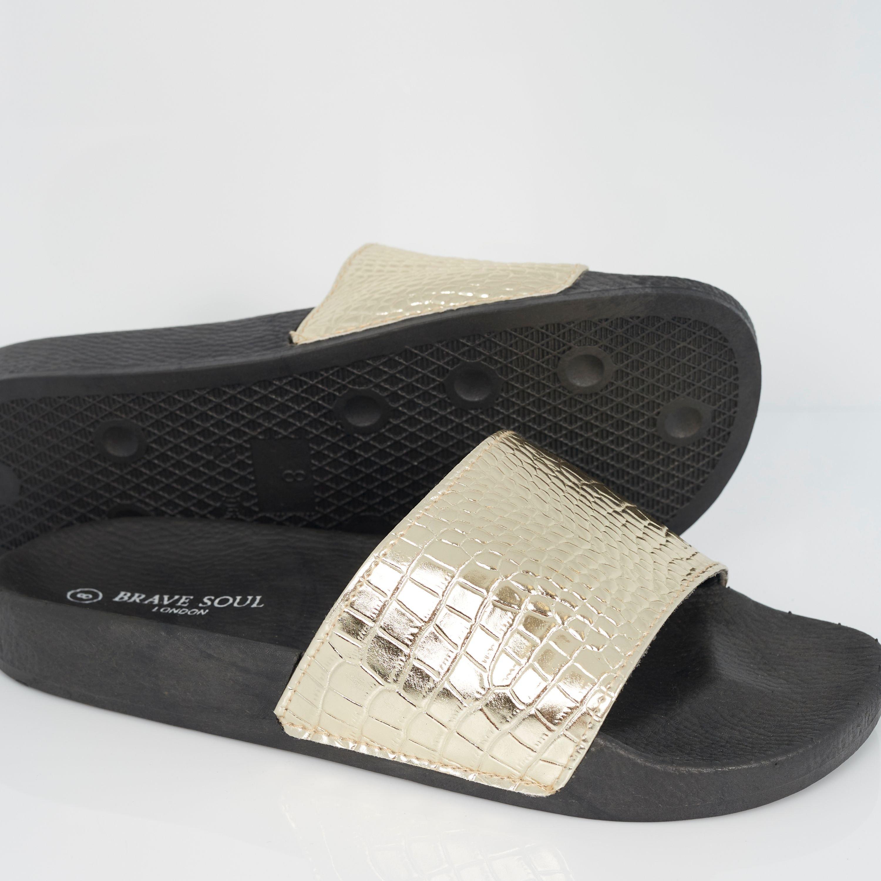 Gold - Brave Soul - Mens Metallic Crocodile Strap Slider - 4