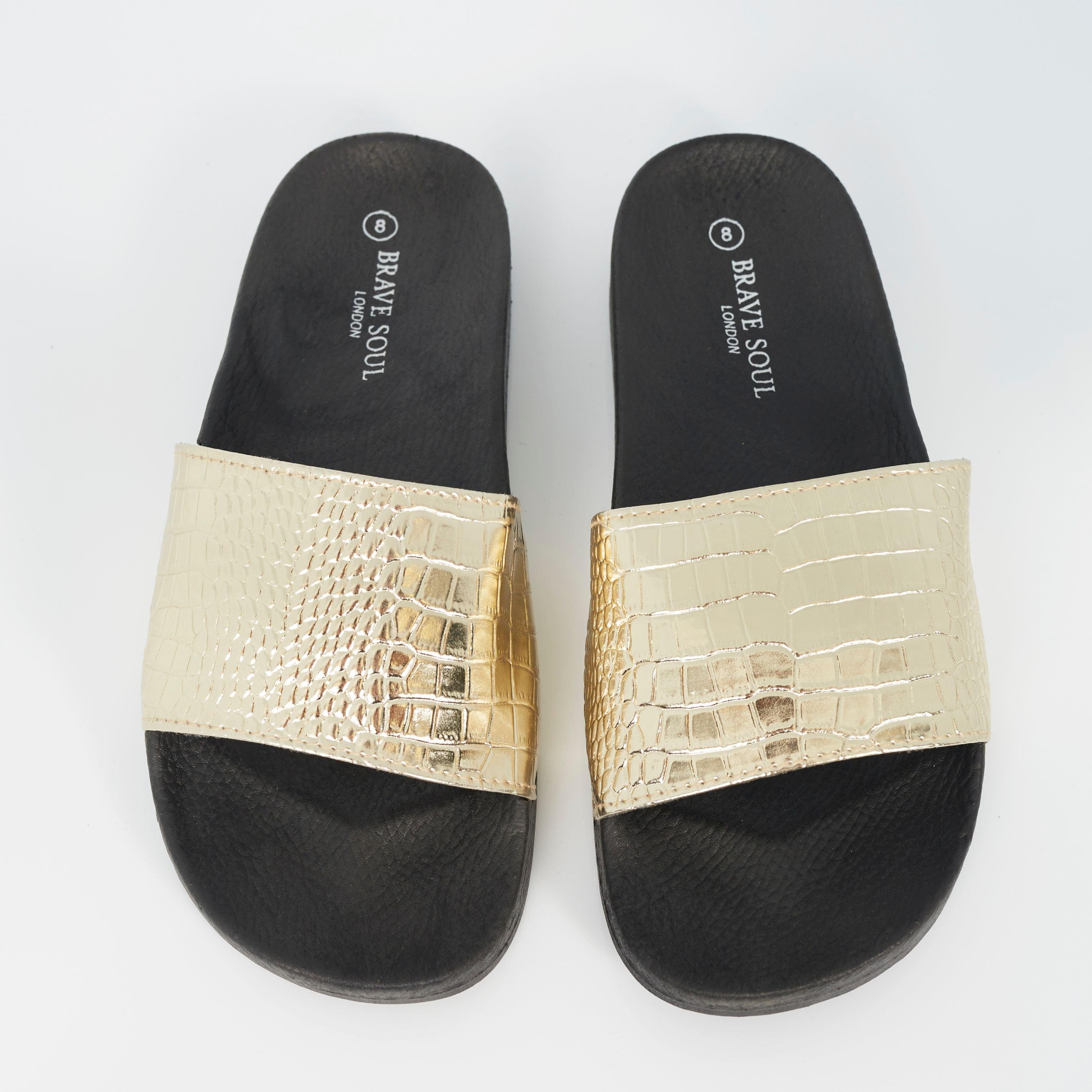 Gold - Brave Soul - Mens Metallic Crocodile Strap Slider - 5