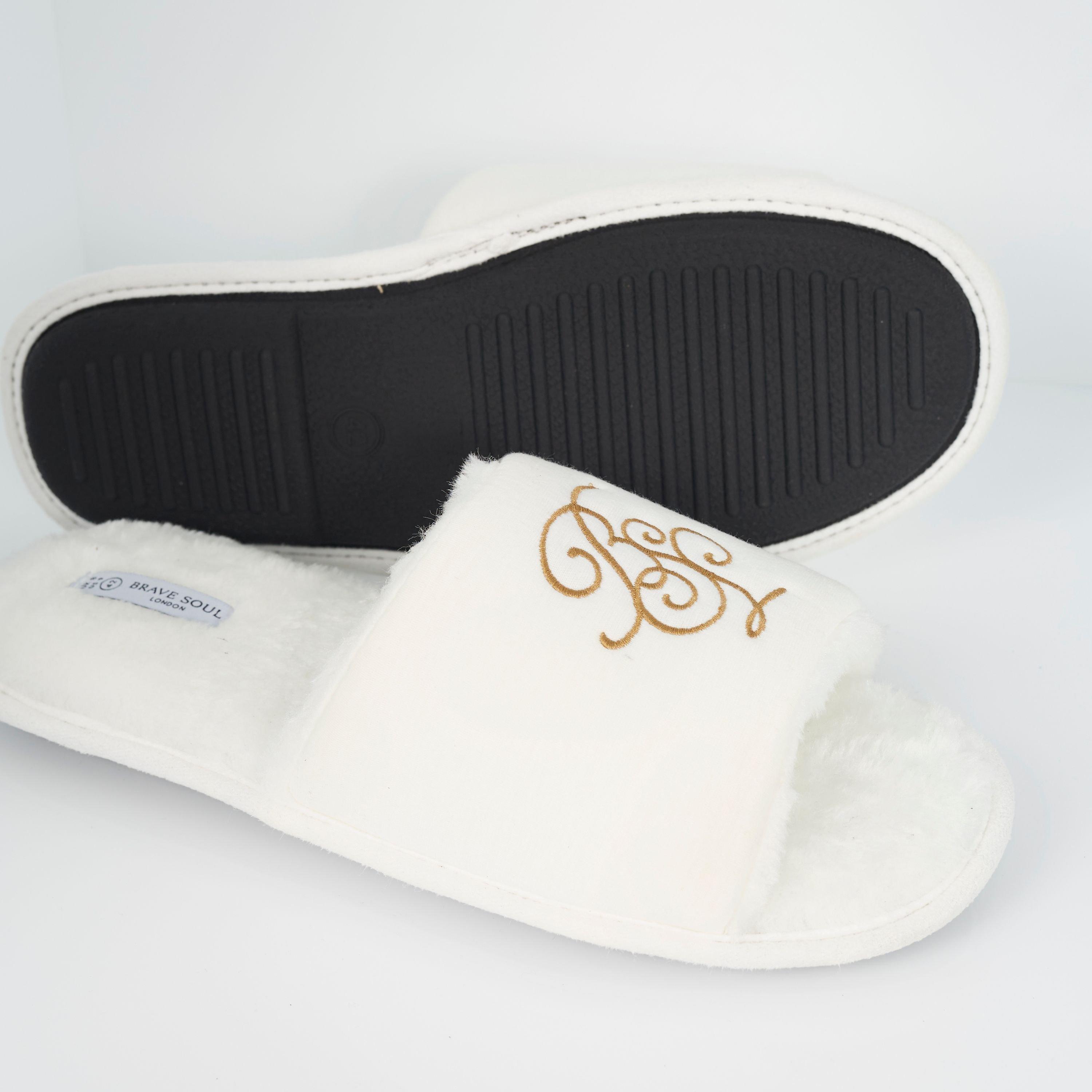 White - Brave Soul - Mens Open Toe Emboridered Logo Slipper - 4