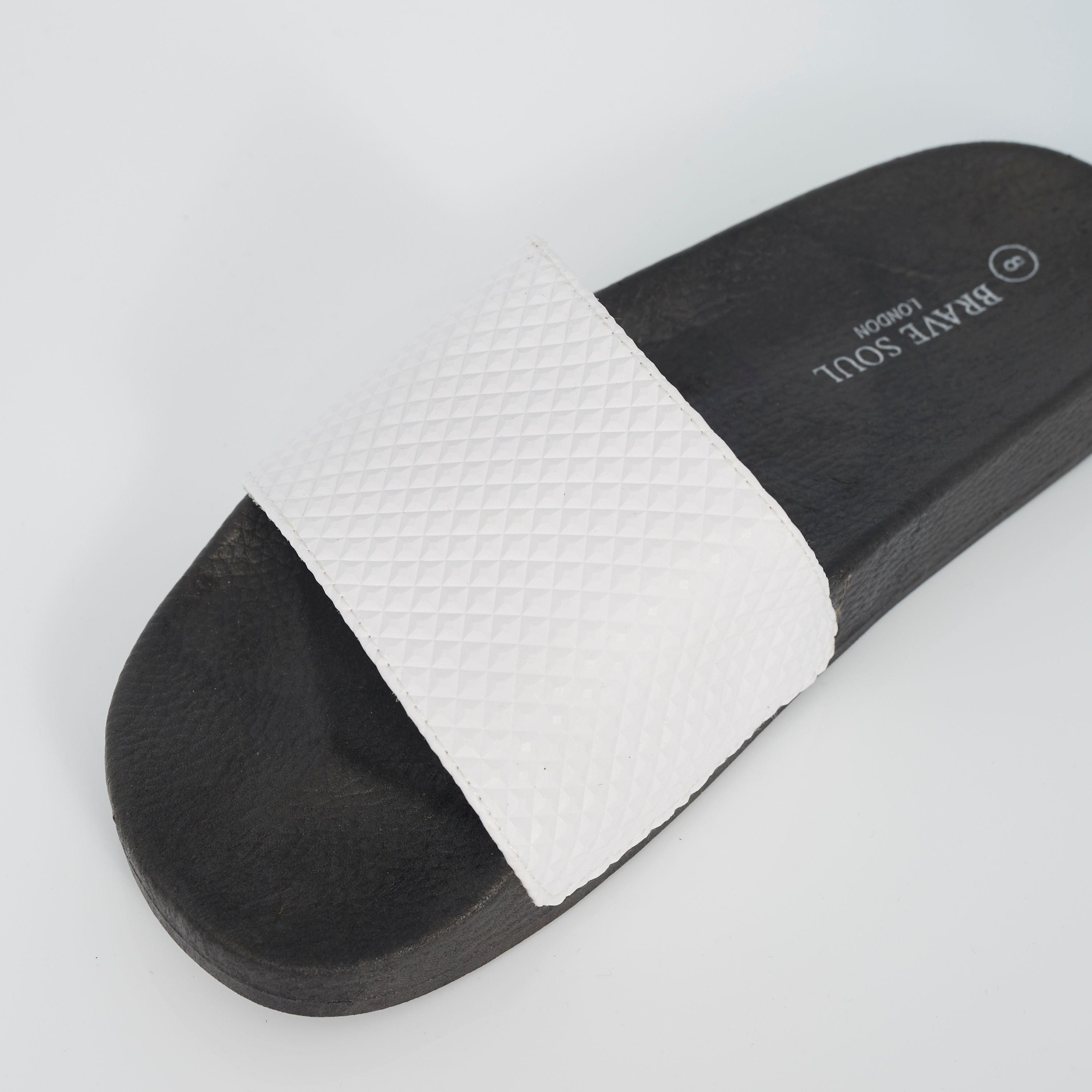 White/Black - Brave Soul - Mens Slider with Embossed Detail Strap - 3