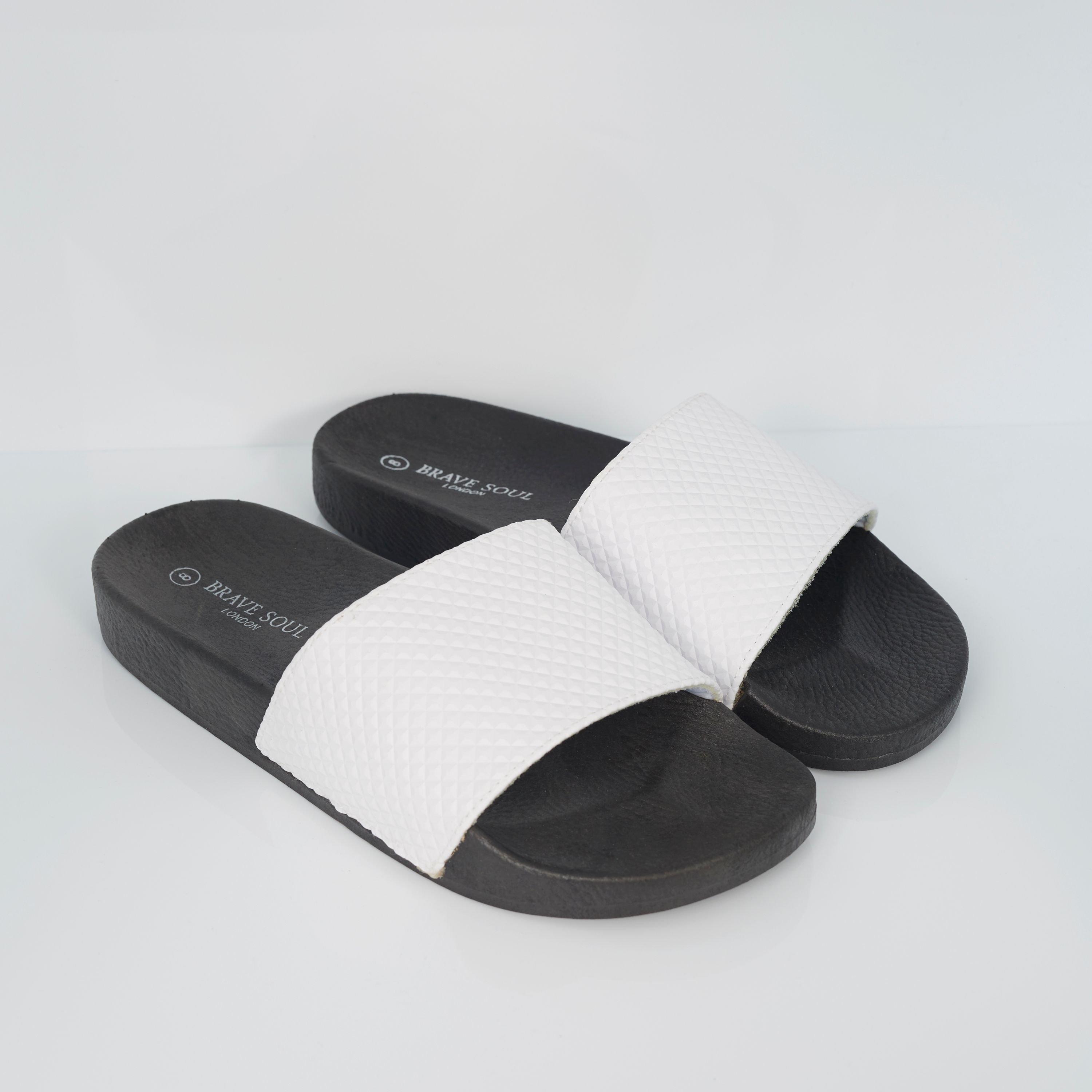 White/Black - Brave Soul - Mens Slider with Embossed Detail Strap - 5
