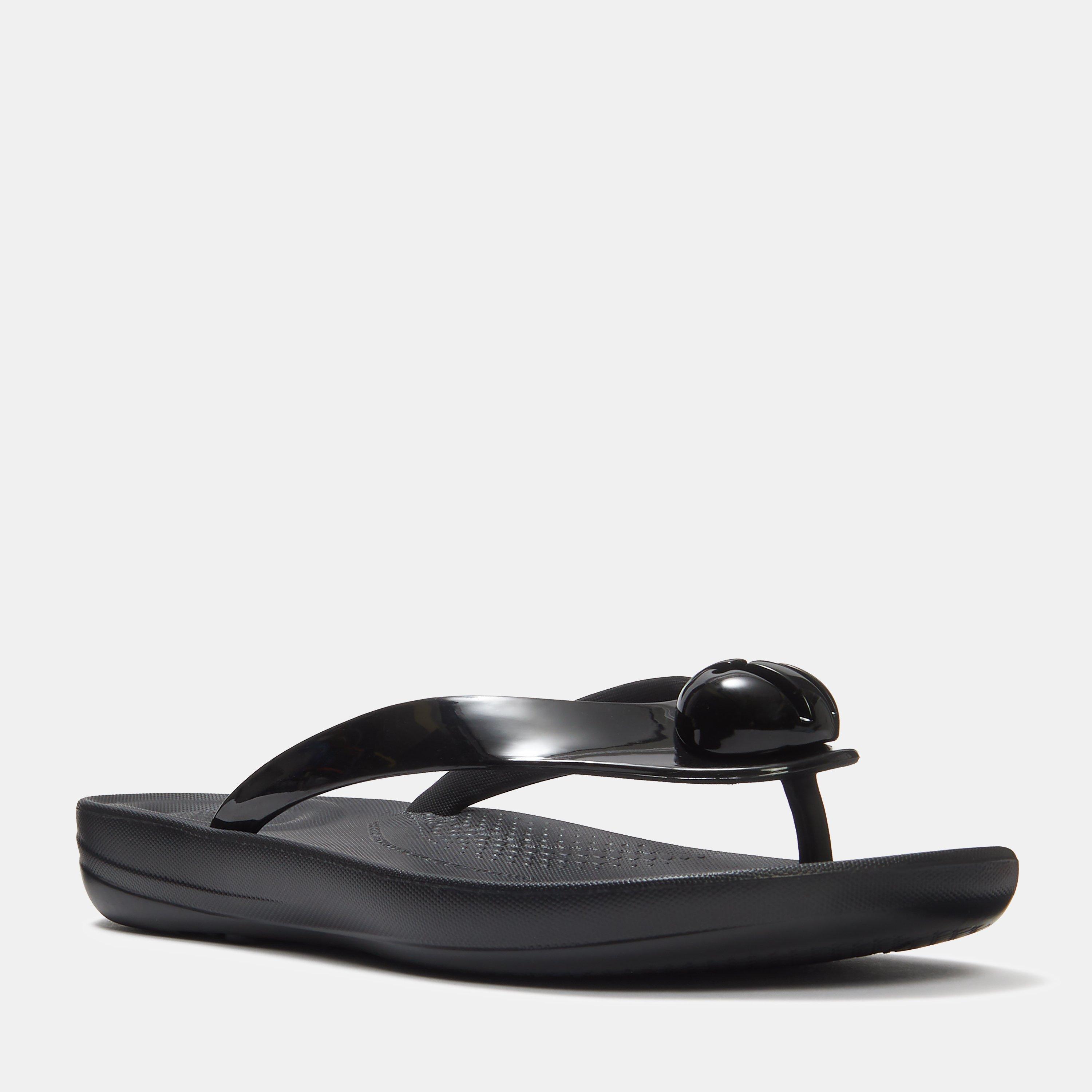 Black - FitFlop - Iqushion Glossy-Button Flip Flops - 3