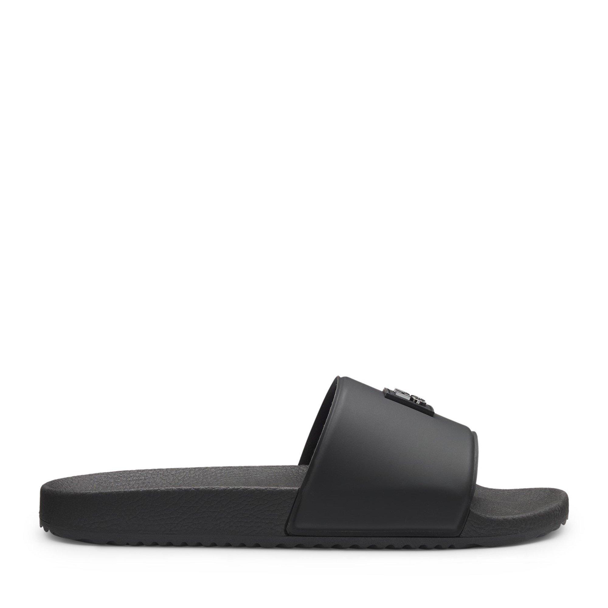 Hugo Mens HUGO Iconic Metal Stacked Logo Sliders - Black 001 - Size 12 (46)