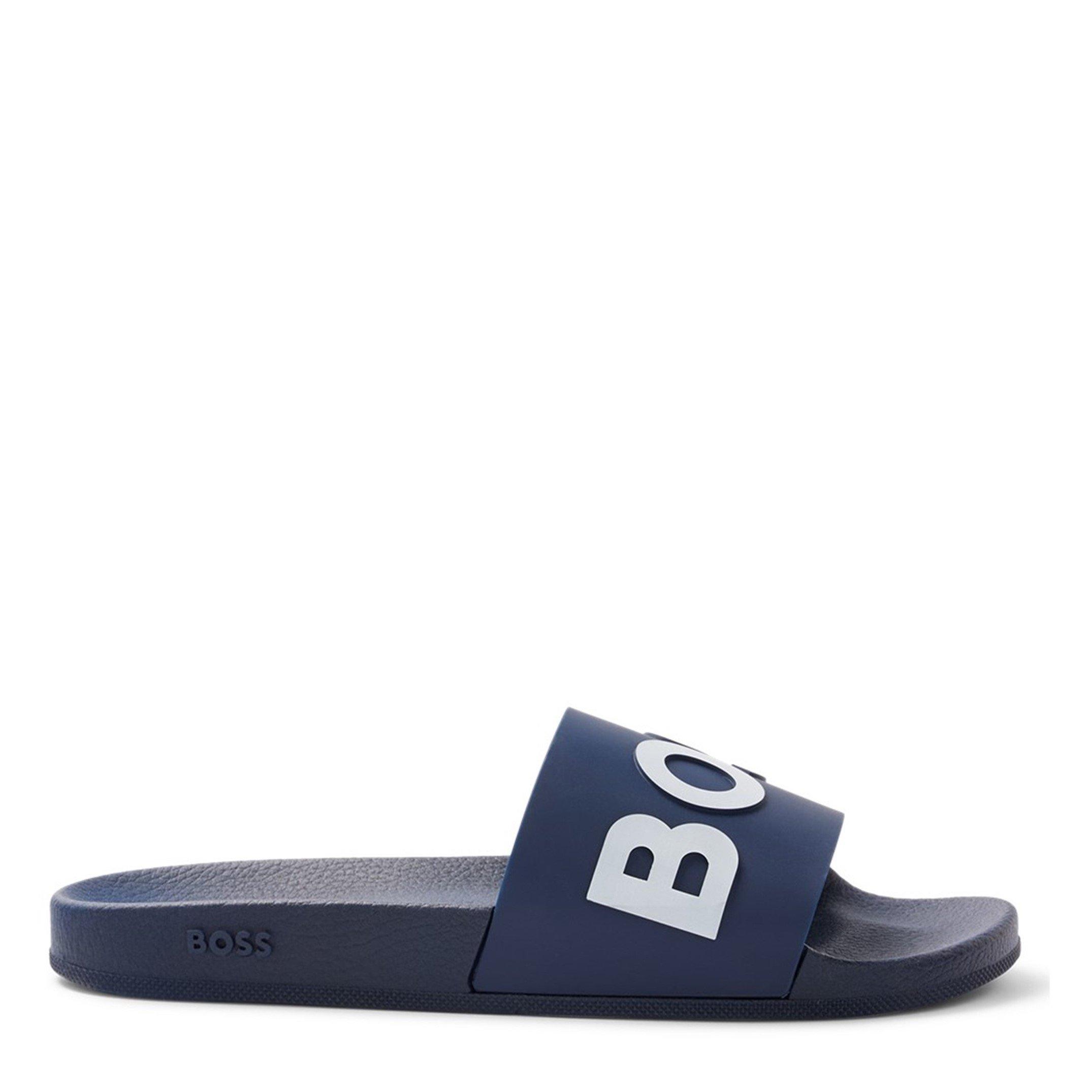 Dark Blue 405 - Boss - Men's Bay Logo Sliders, Branding Strap Sandals - 1