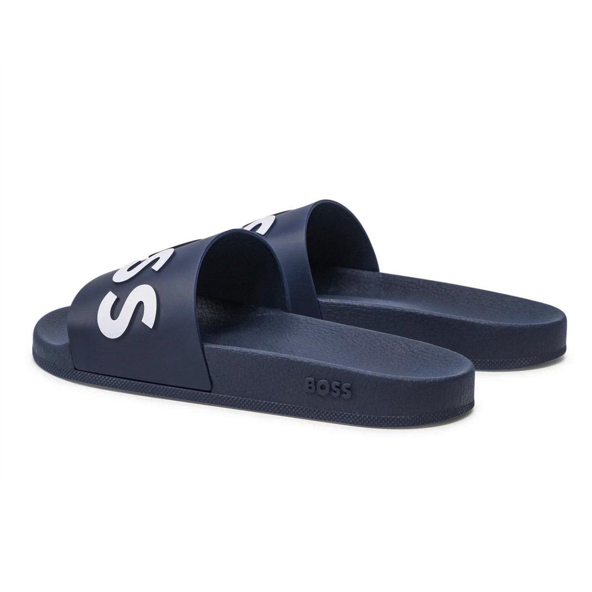 Dark Blue - Boss - Men's Bay Logo Sliders, Branding Strap Sandals - 2