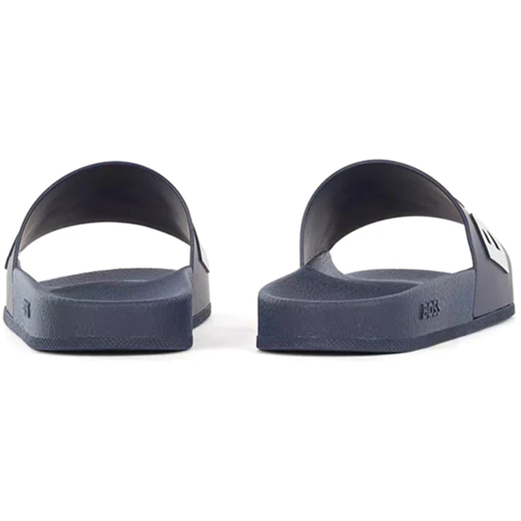 Dark Blue - Boss - Men's Bay Logo Sliders, Branding Strap Sandals - 3