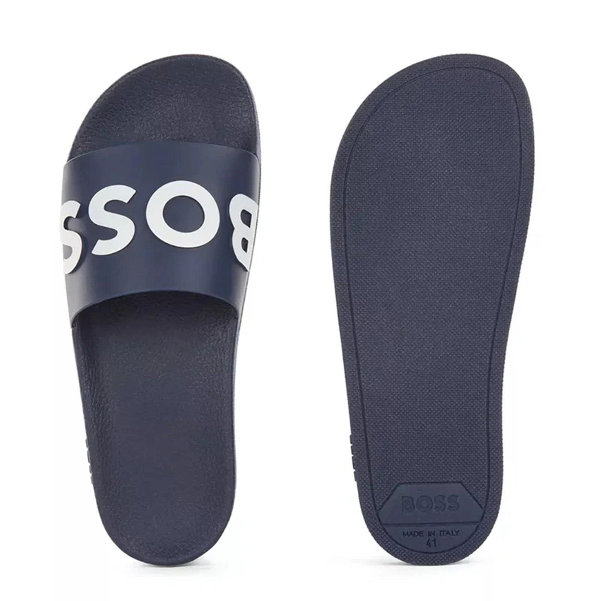 Dark Blue - Boss - Men's Bay Logo Sliders, Branding Strap Sandals - 4