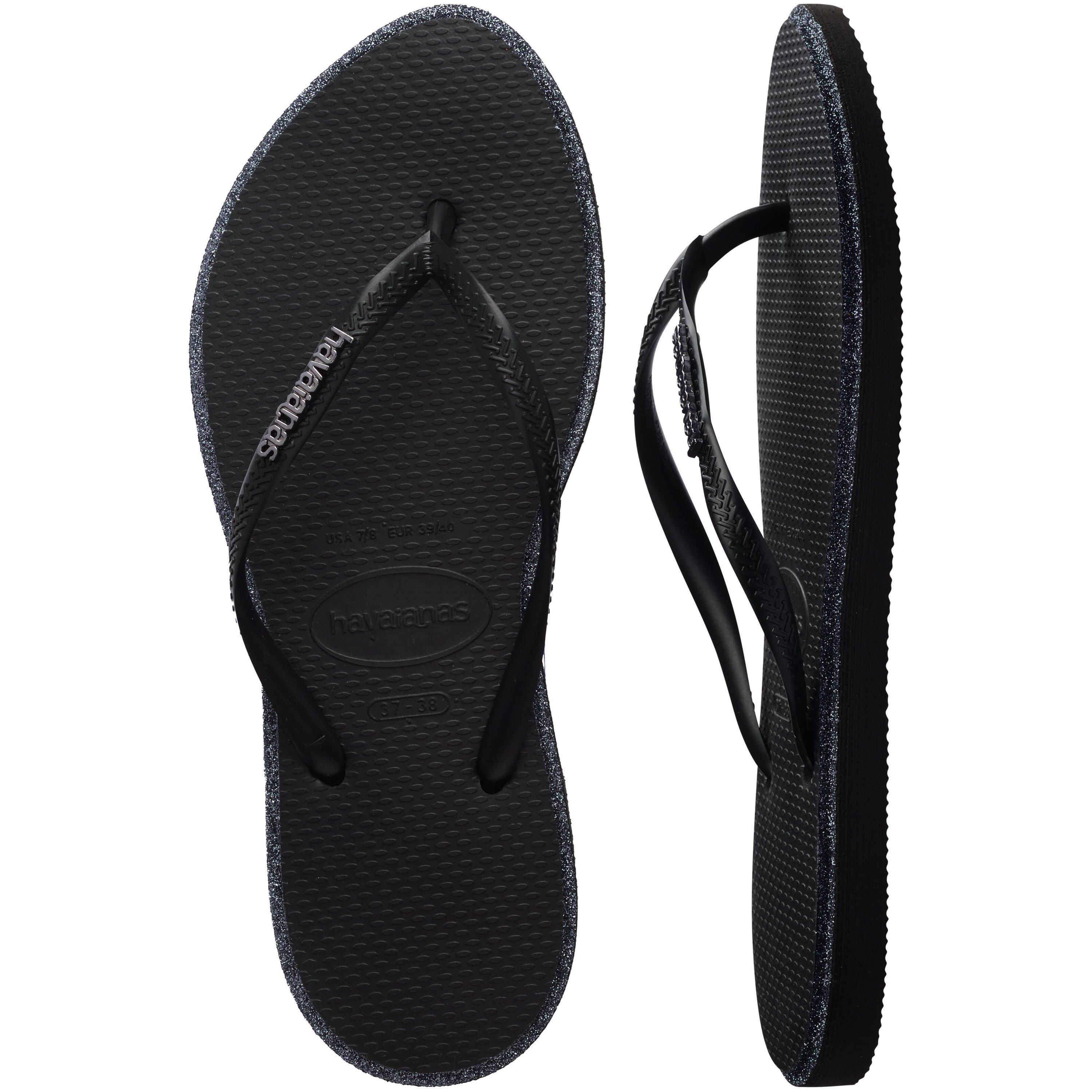 Black - Havaianas - Women's Slim Point Glitter Flip Flops - 5