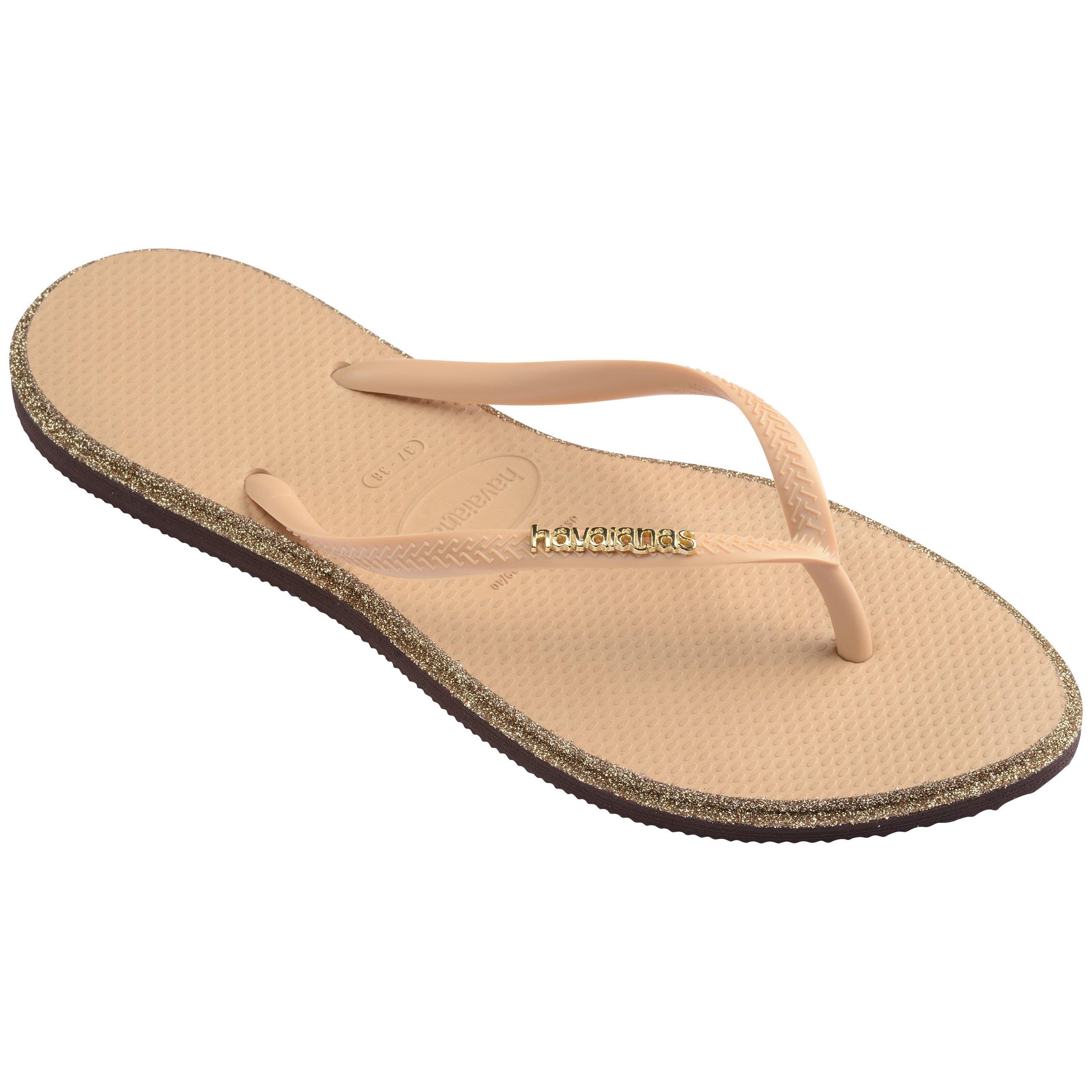 Golden/Brown - Havaianas - Women's Slim Point Glitter Flip Flops - 2