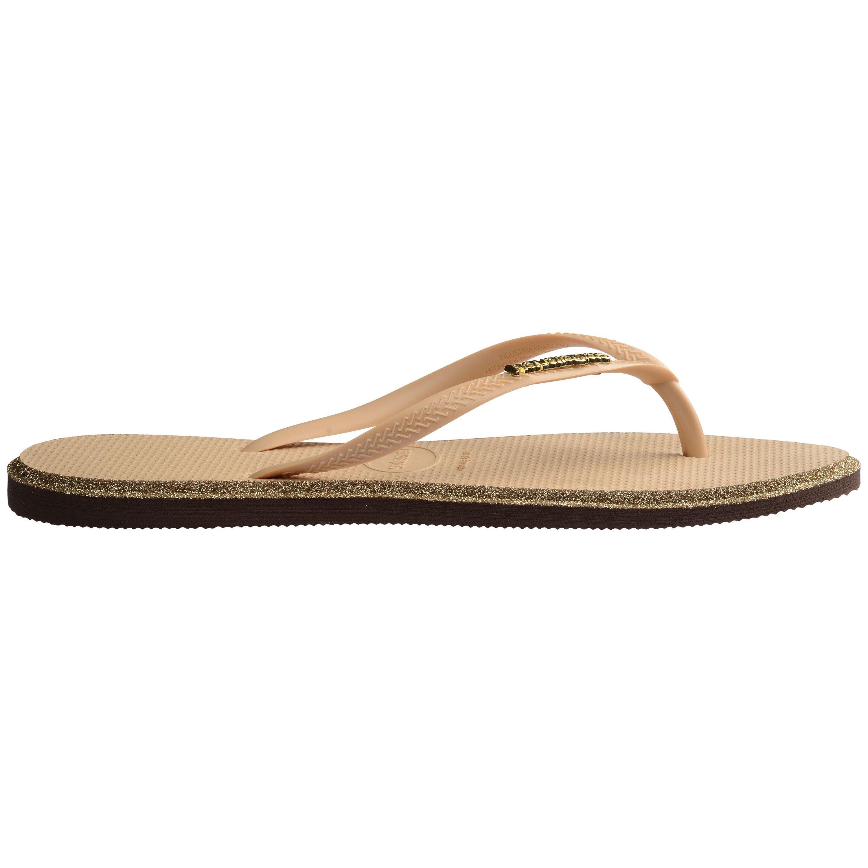Golden/Brown - Havaianas - Women's Slim Point Glitter Flip Flops - 3