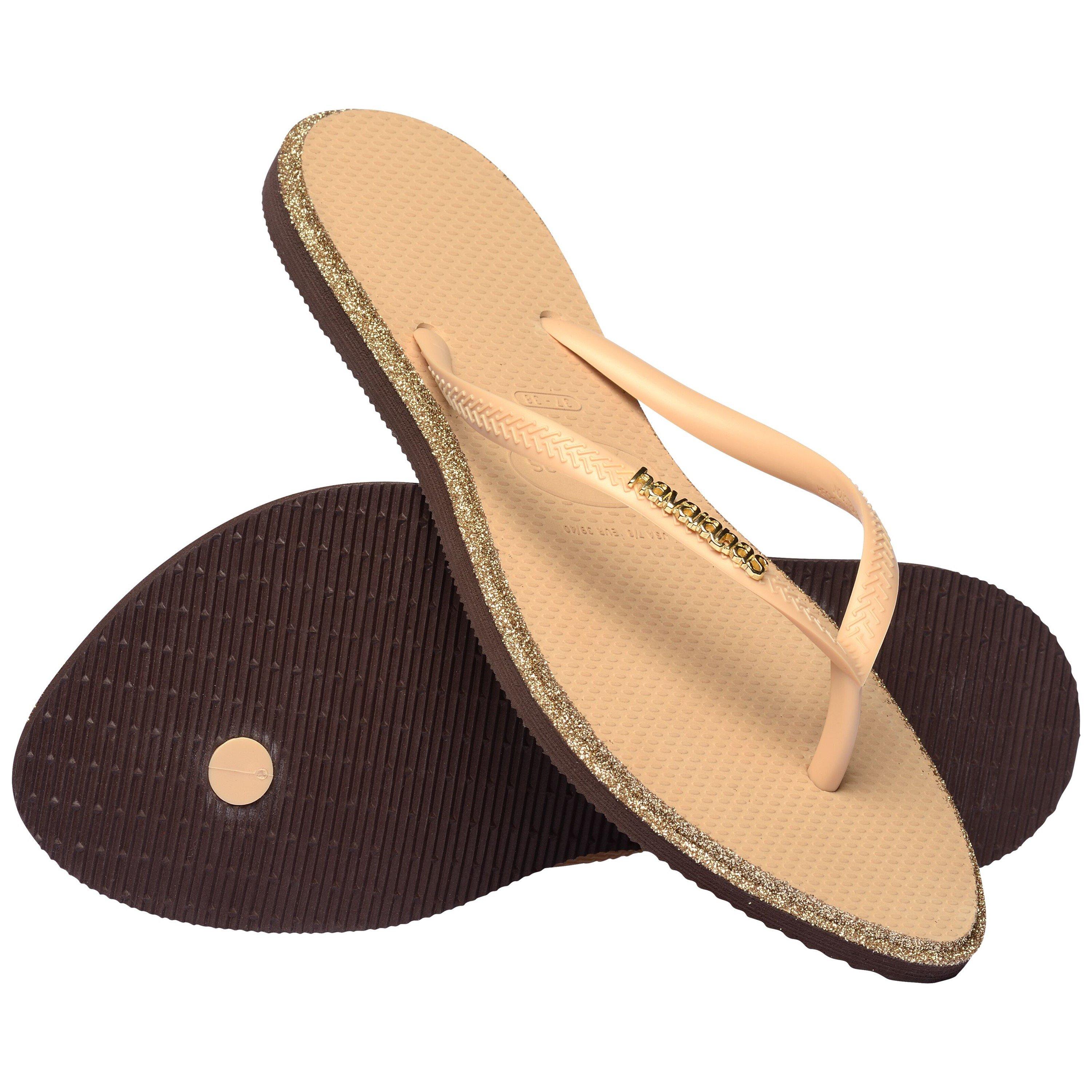 Golden/Brown - Havaianas - Women's Slim Point Glitter Flip Flops - 4