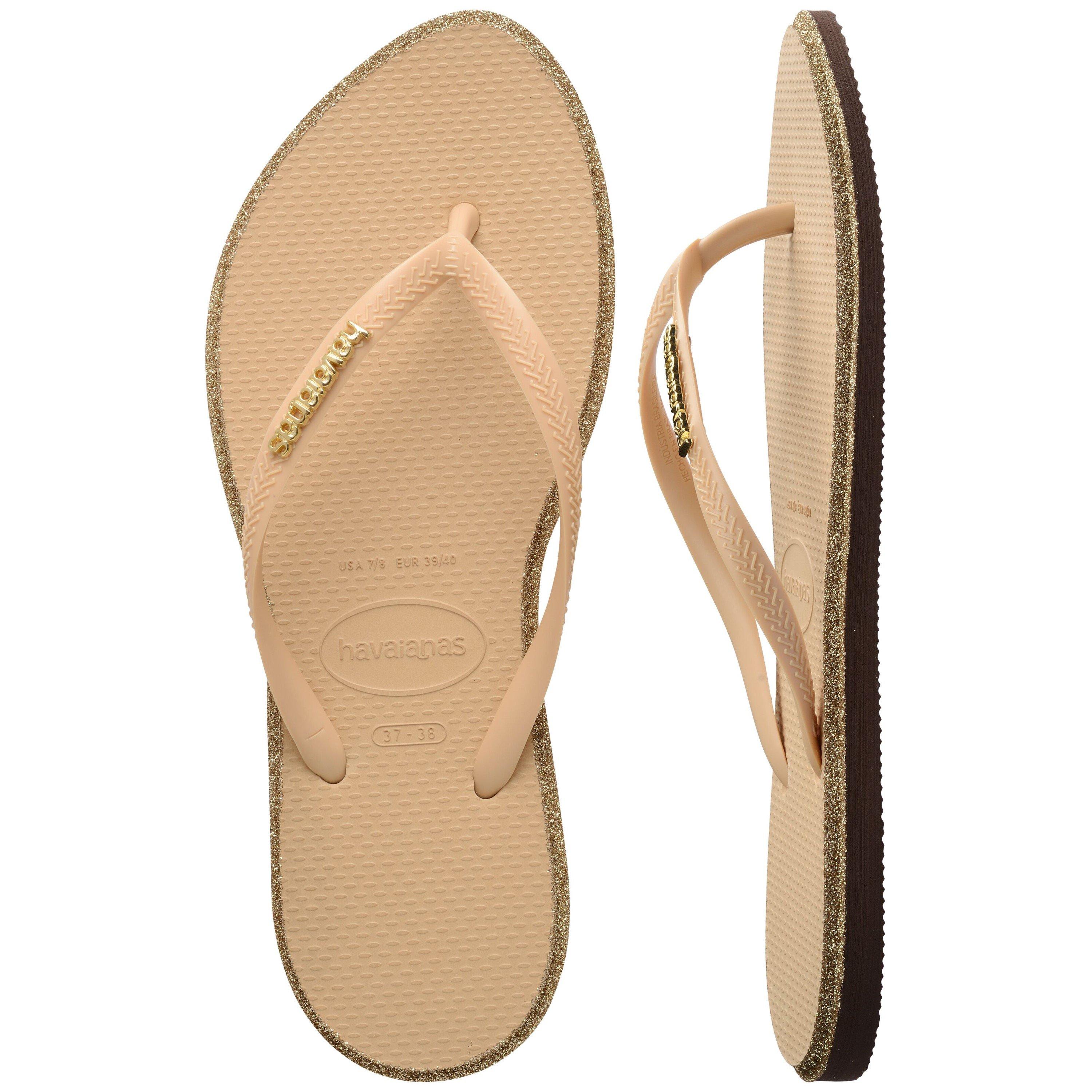 Golden/Brown - Havaianas - Women's Slim Point Glitter Flip Flops - 5