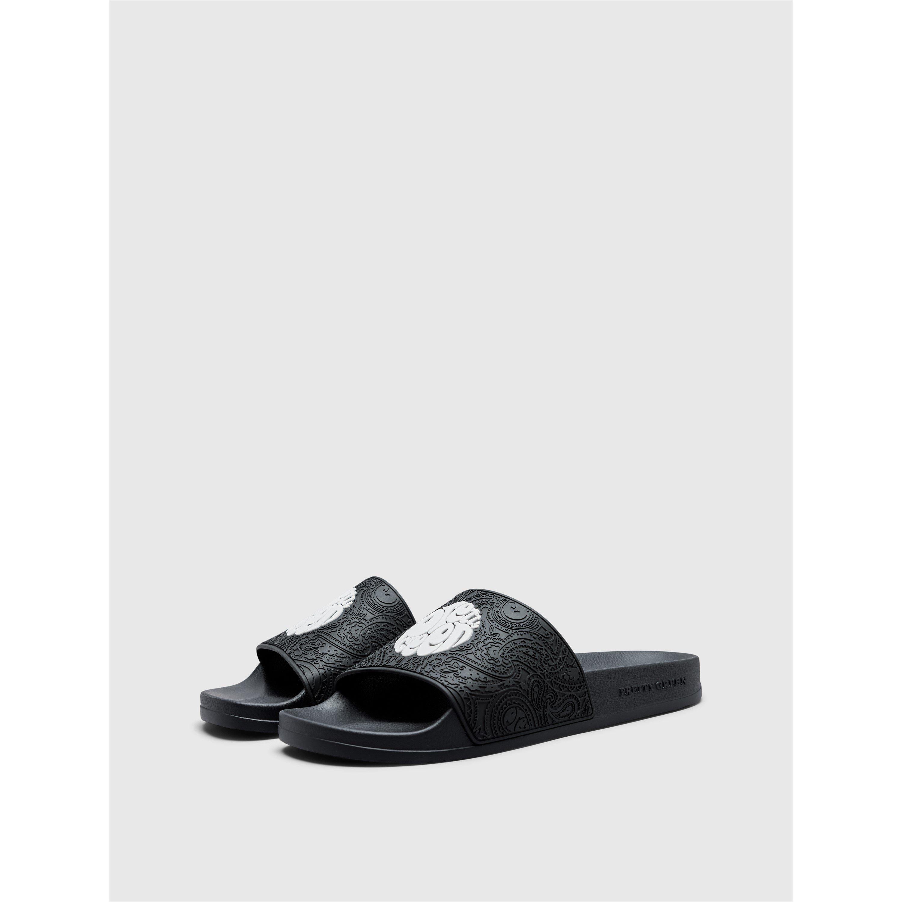 Black/White - Pretty Green - PG Okala Embossed Pool Sliders - 2