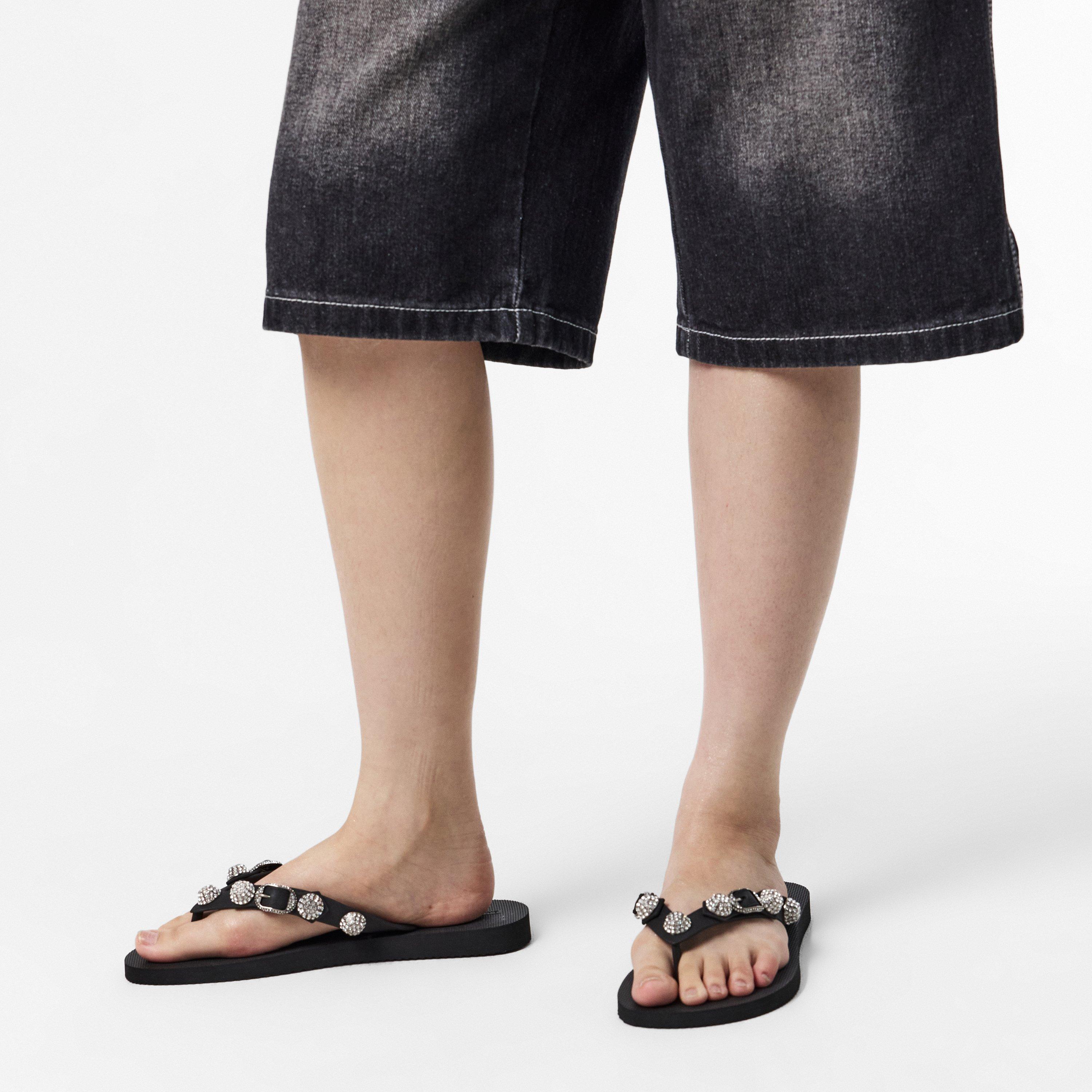 Black/Crystal - Balenciaga - Women's Bal Cagole Flip Flops - 3