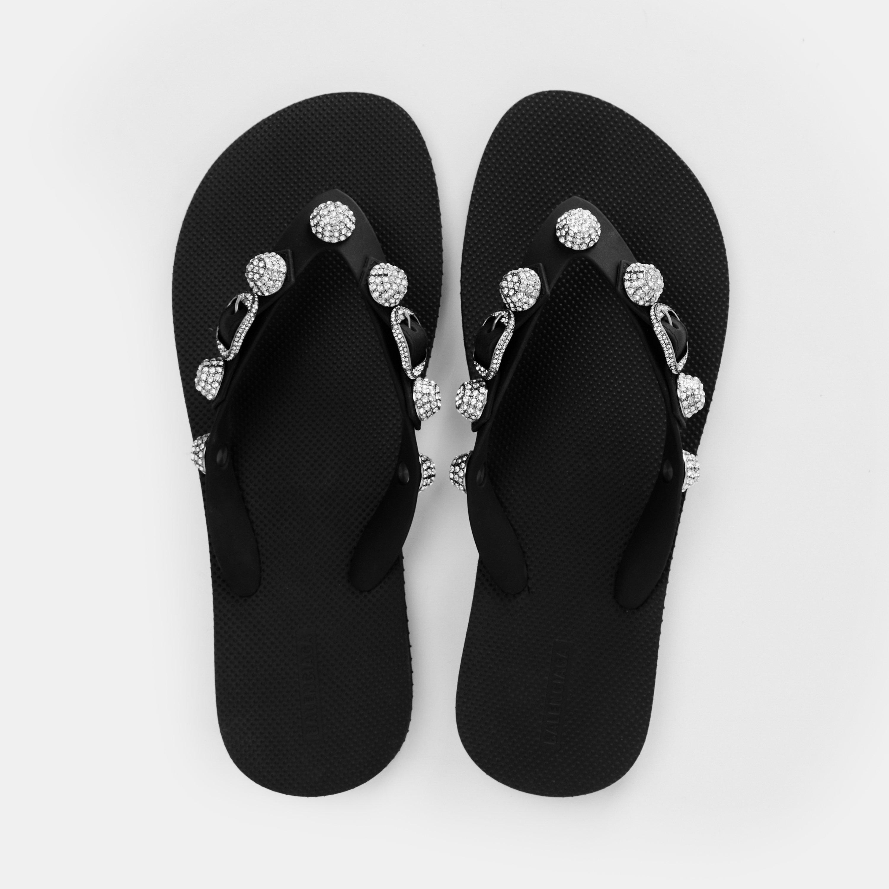 Black/Crystal - Balenciaga - Women's Bal Cagole Flip Flops - 5