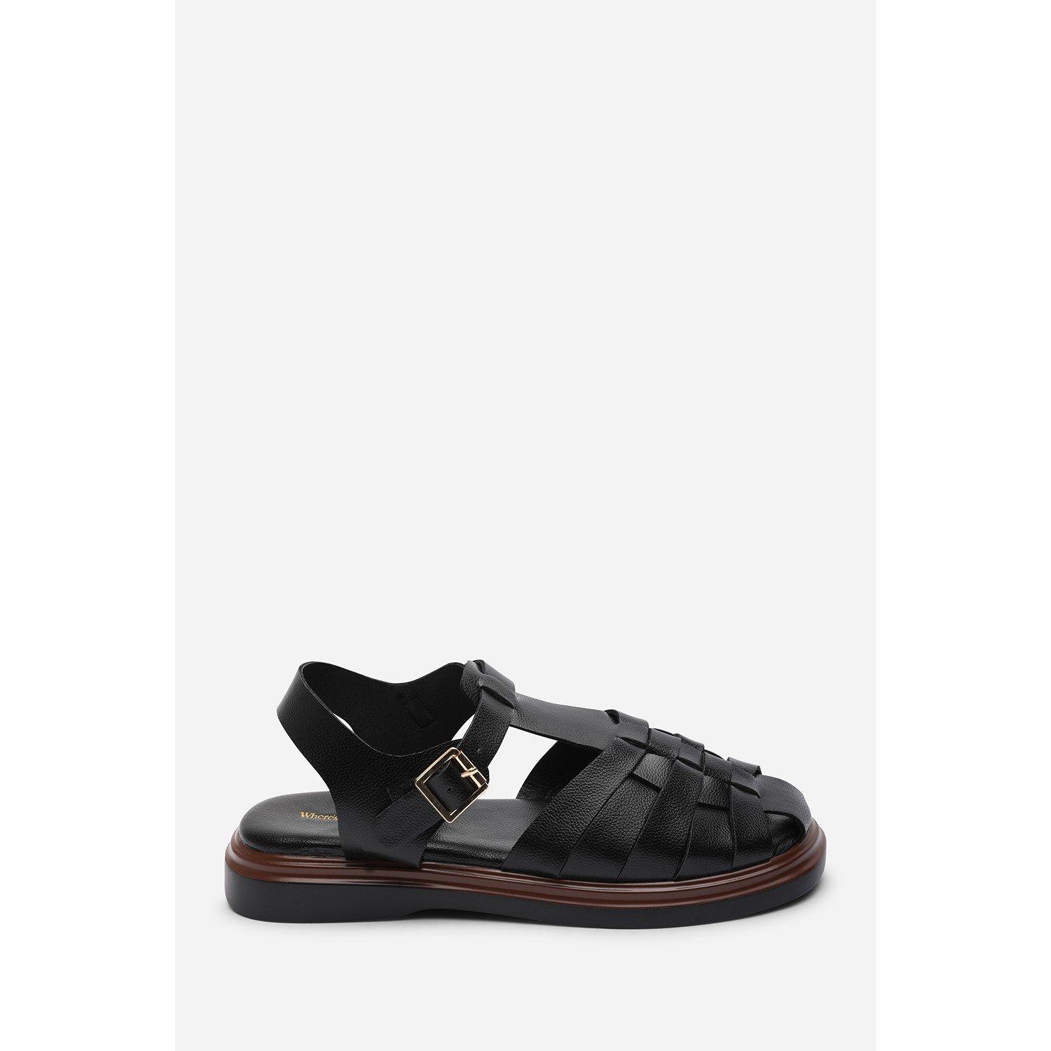 Black Grain PU - Wheres That From - Where’s Fisherman Woven Straps Flatform Sandal - 2