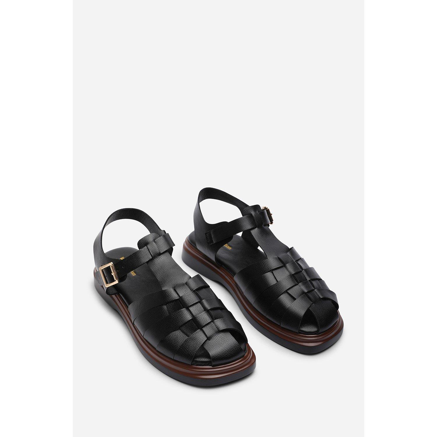 Black Grain PU - Wheres That From - Where’s Fisherman Woven Straps Flatform Sandal - 4